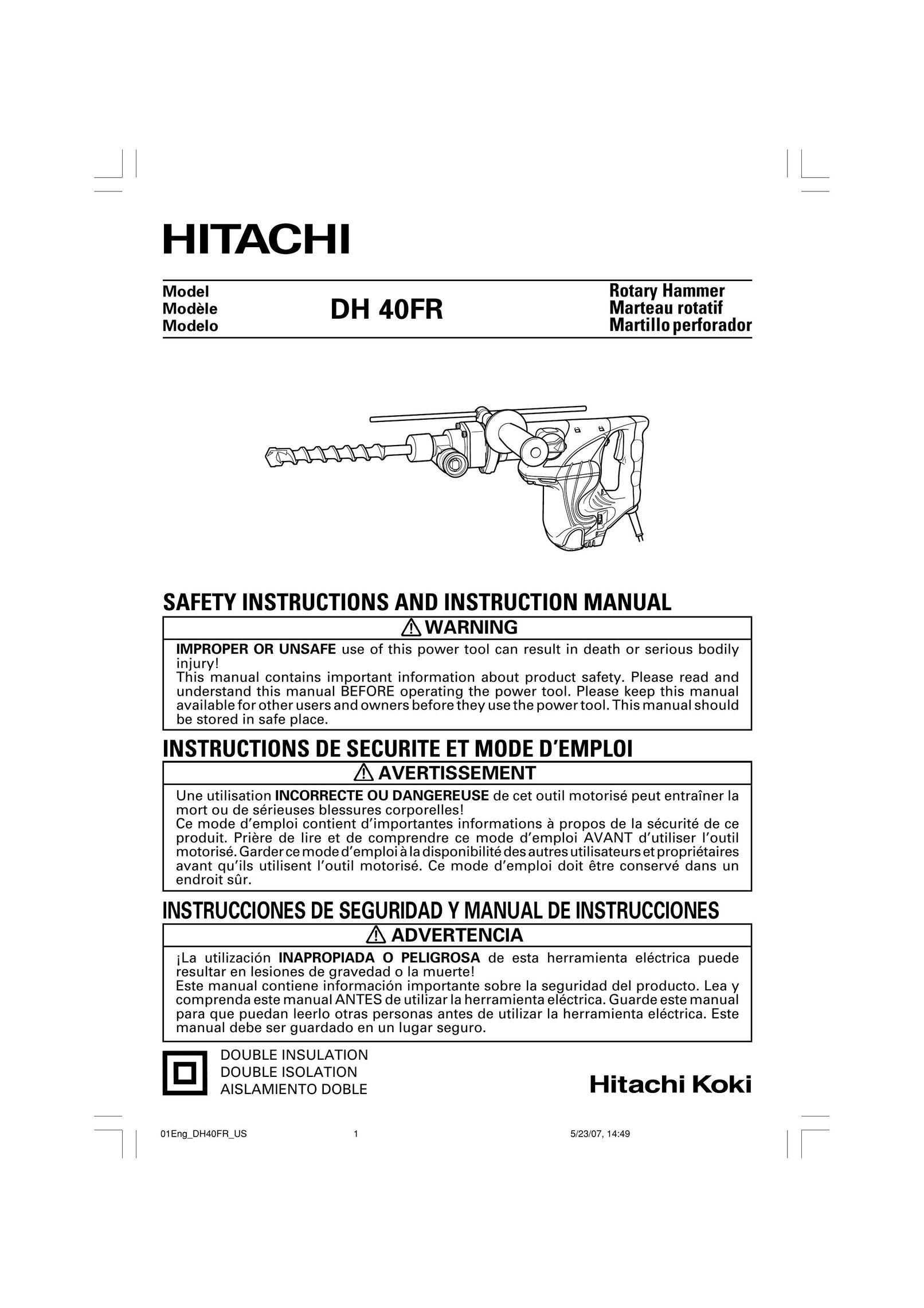 Hitachi DH40FR Power Hammer User Manual