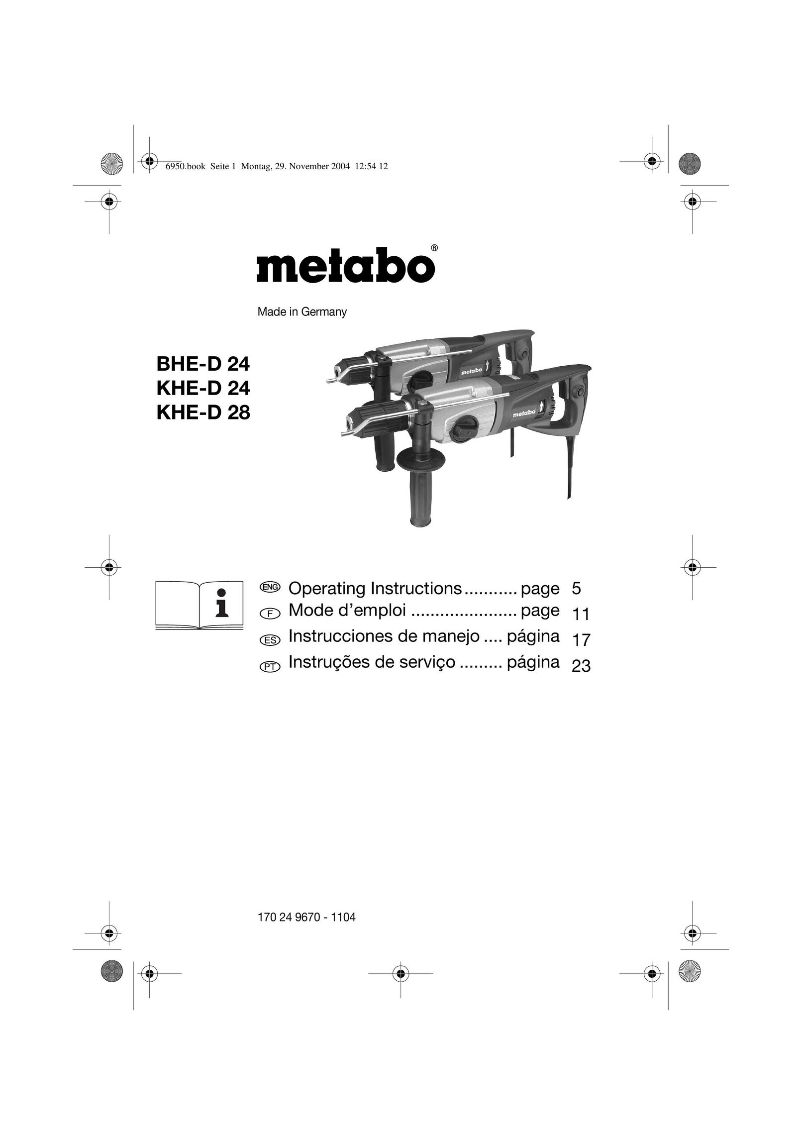 Metabo 600224420 Power Hammer User Manual