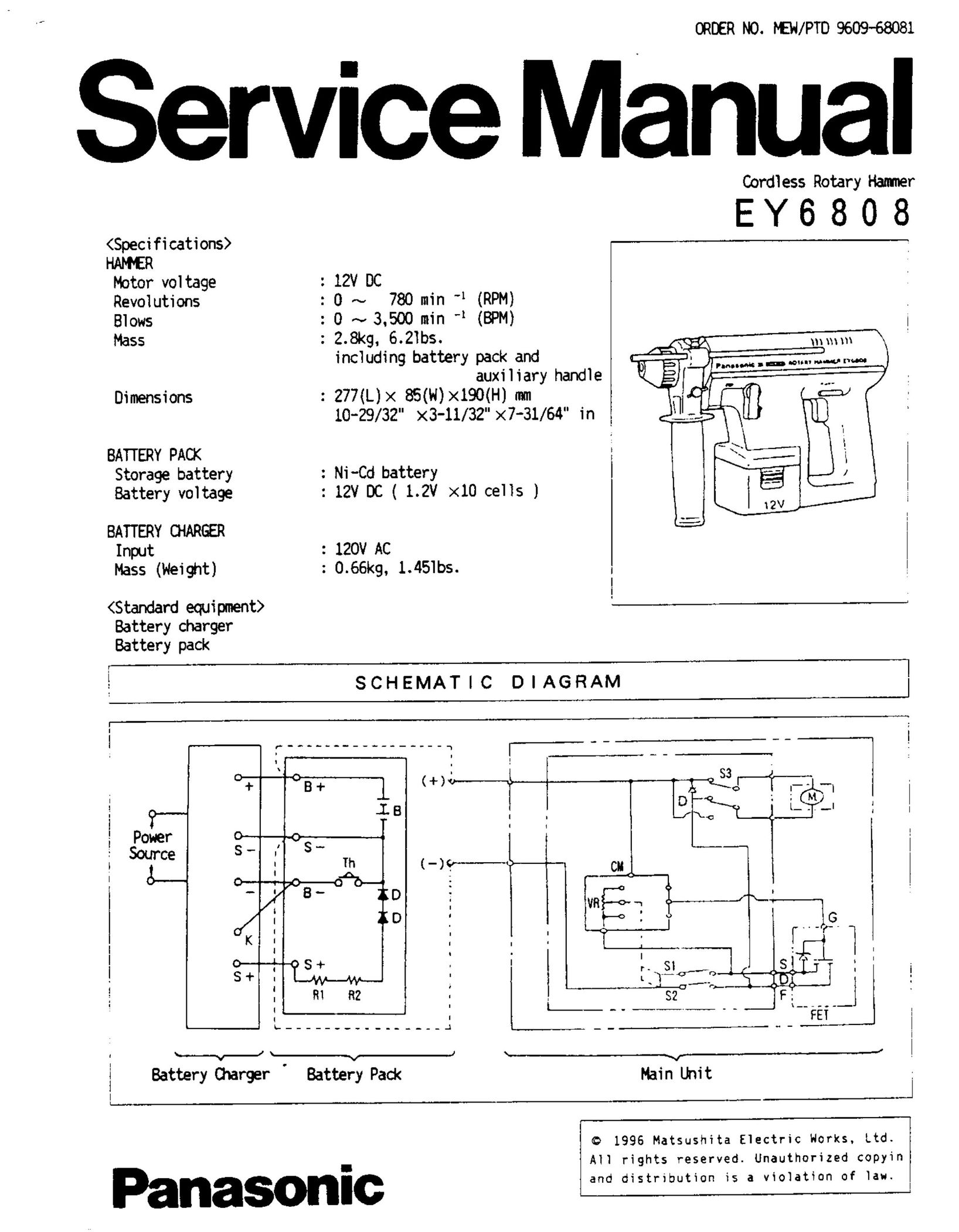 Panasonic EY6808 Power Hammer User Manual