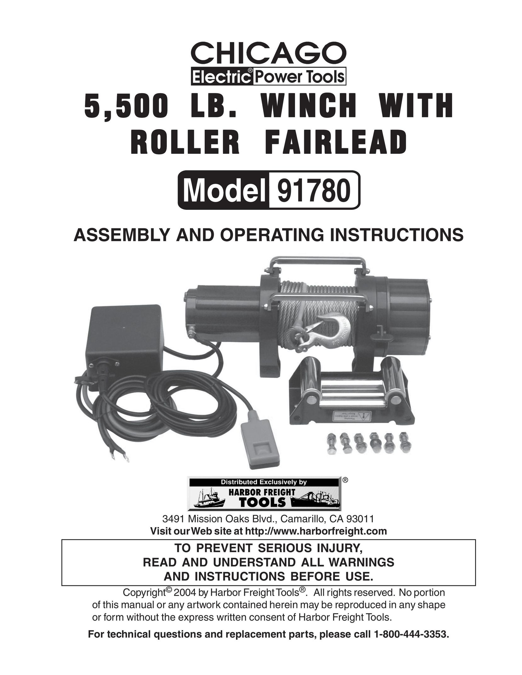 Chicago Electric WINCH WITH5,500 LB Power Roller User Manual