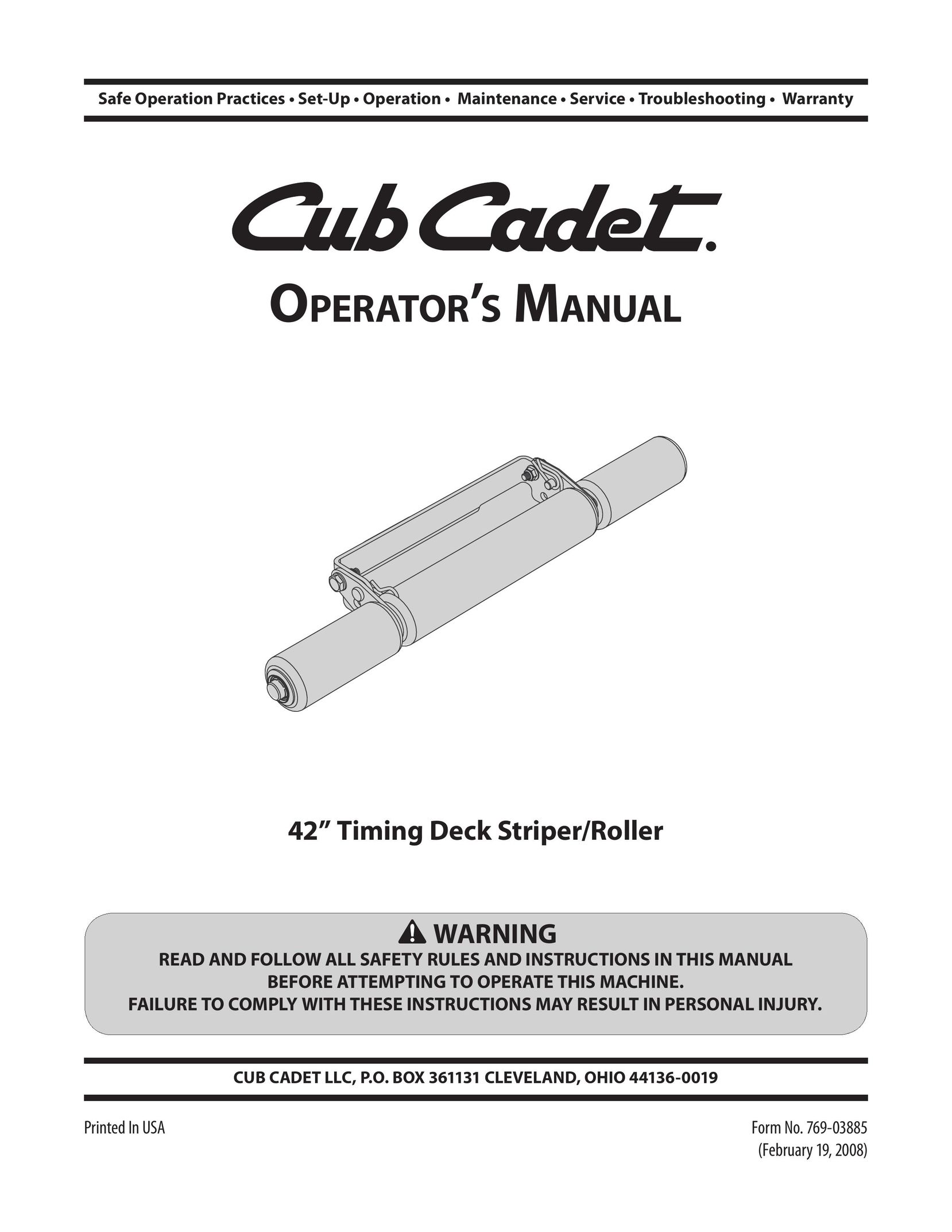 Cub Cadet Timing Deck Striper/Roller Power Roller User Manual