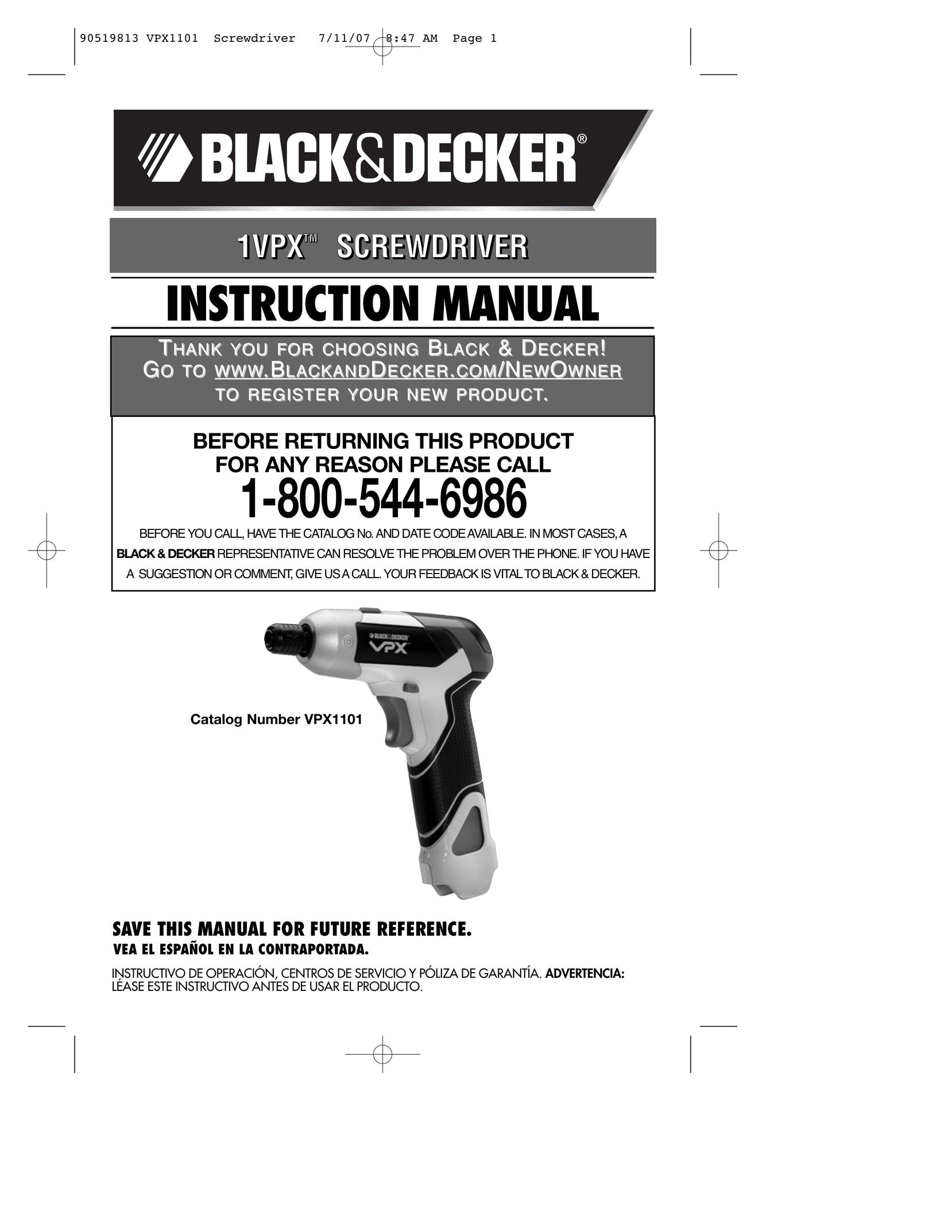 Black & Decker 1VPX Power Screwdriver User Manual