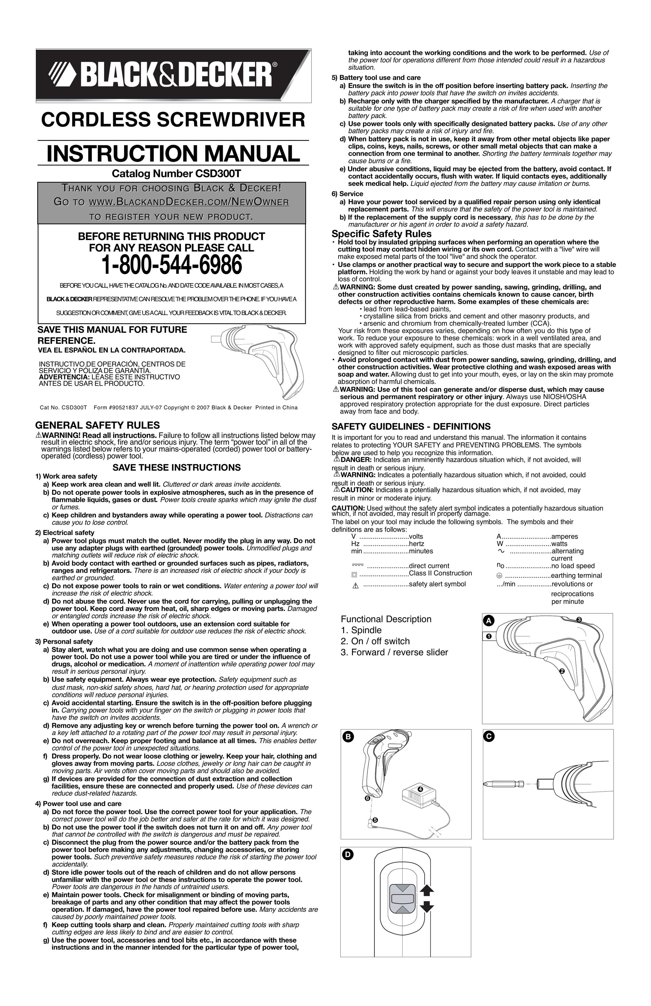 Black & Decker 90521837 Power Screwdriver User Manual