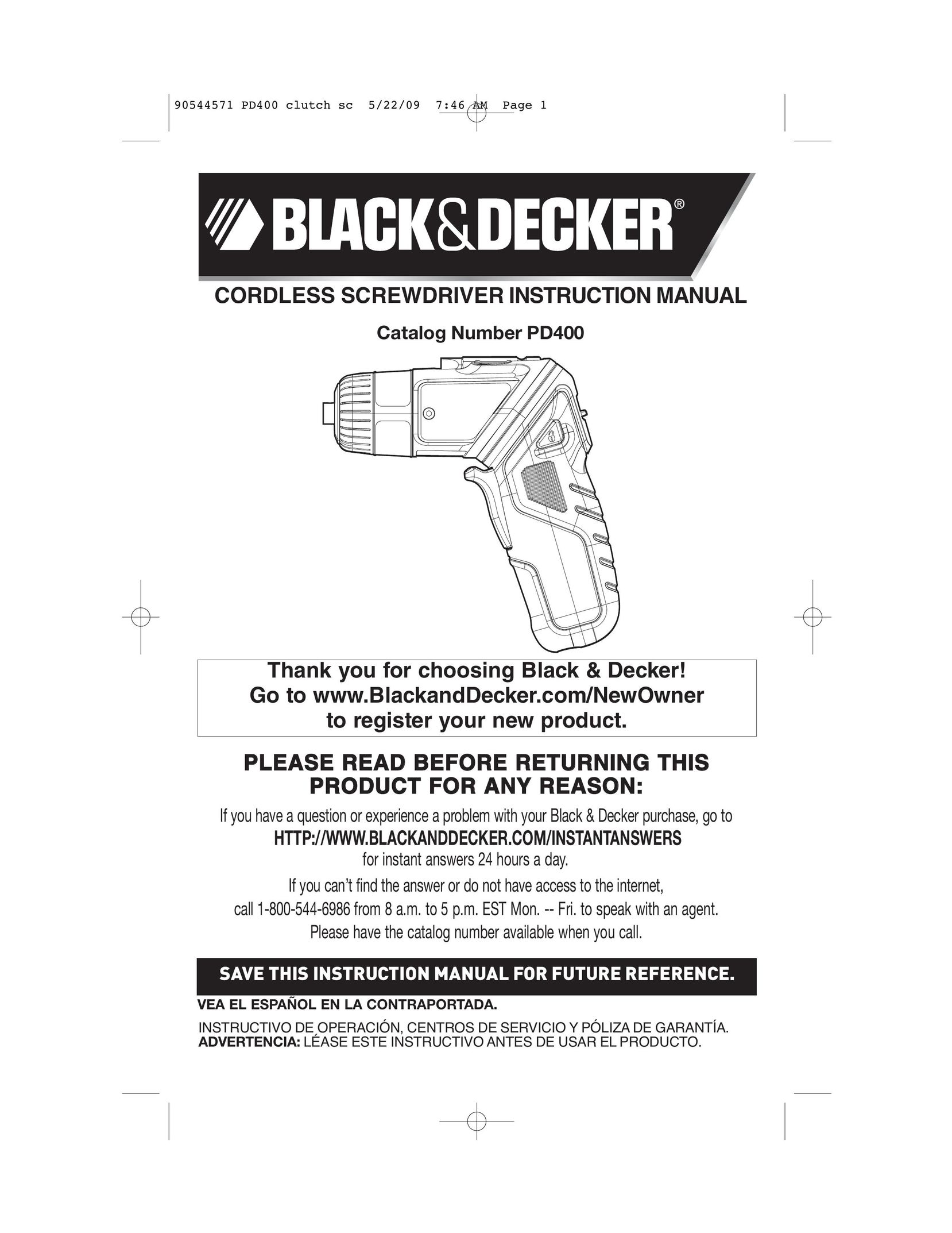 Black & Decker 90544571 Power Screwdriver User Manual