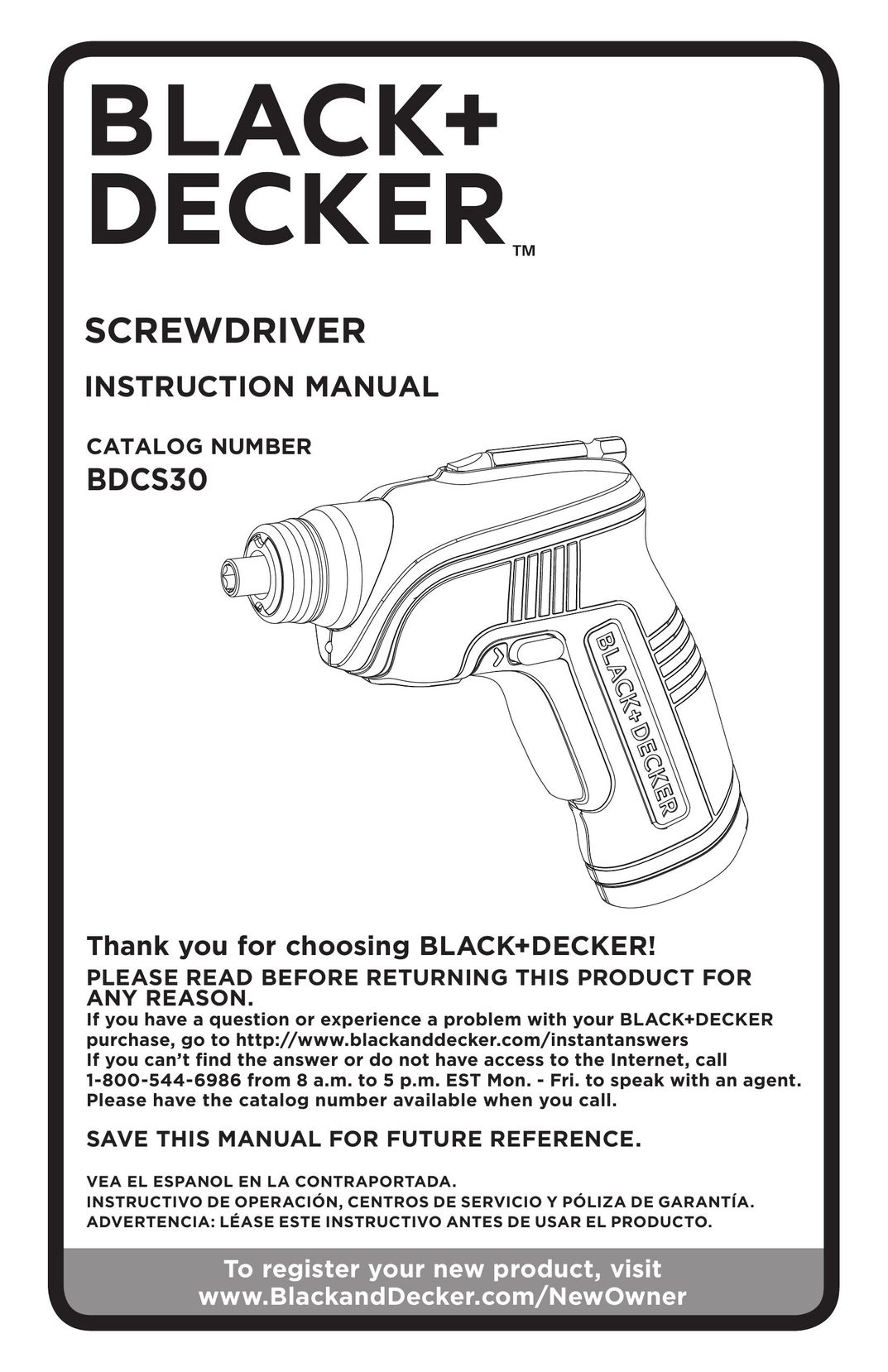 Black & Decker BDCS30C Power Screwdriver User Manual