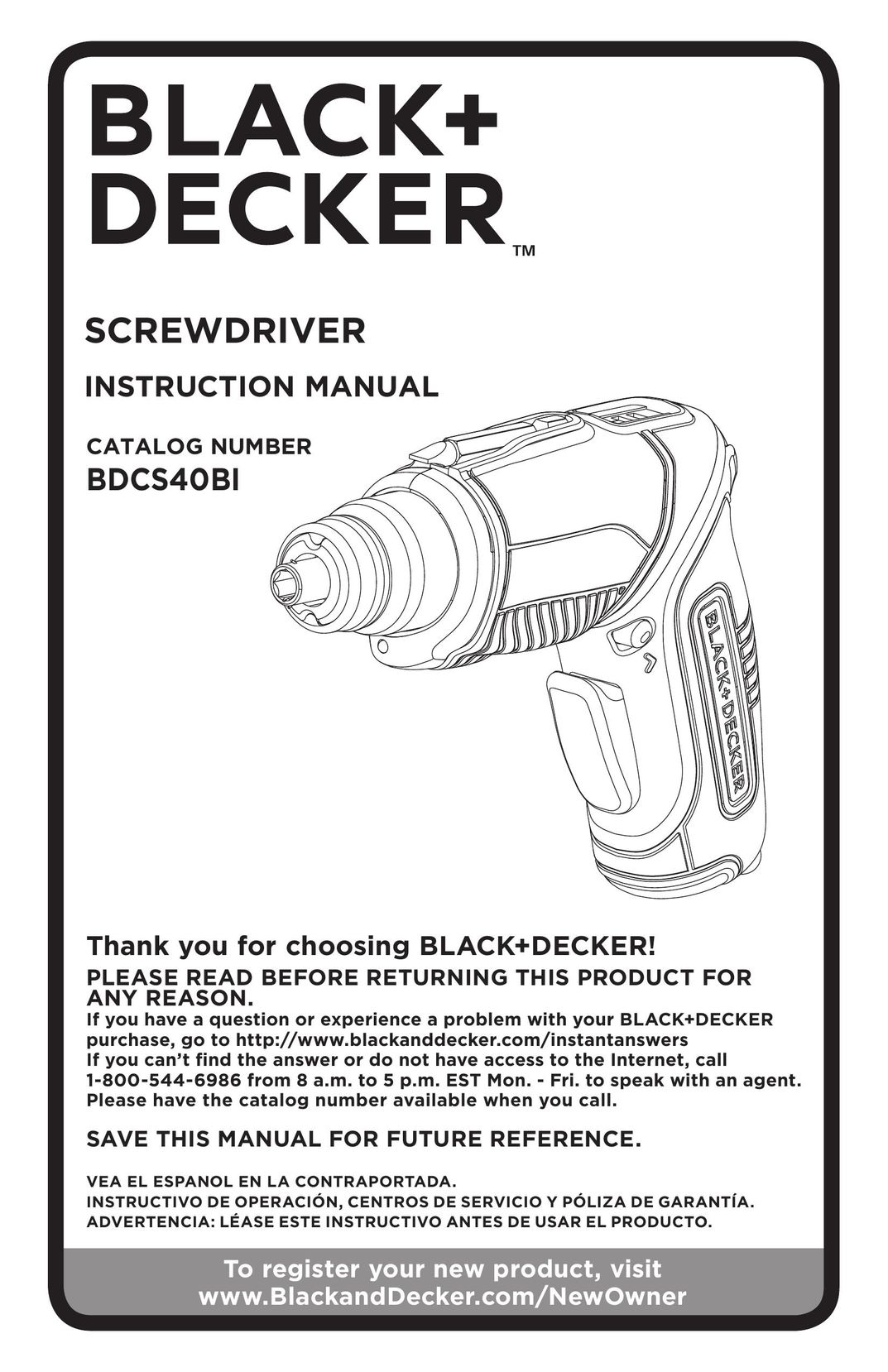 Black & Decker BDCS40BI Power Screwdriver User Manual