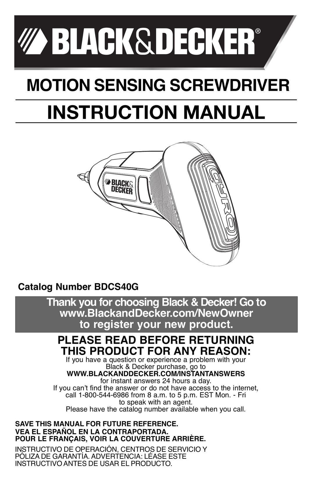 Black & Decker BDCS40G Power Screwdriver User Manual