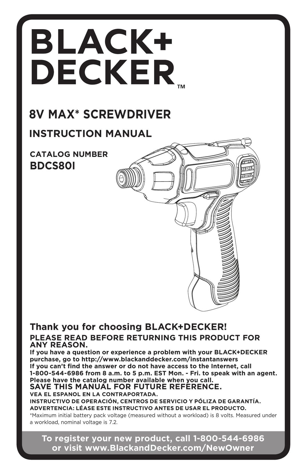 Black & Decker BDCS80I Power Screwdriver User Manual