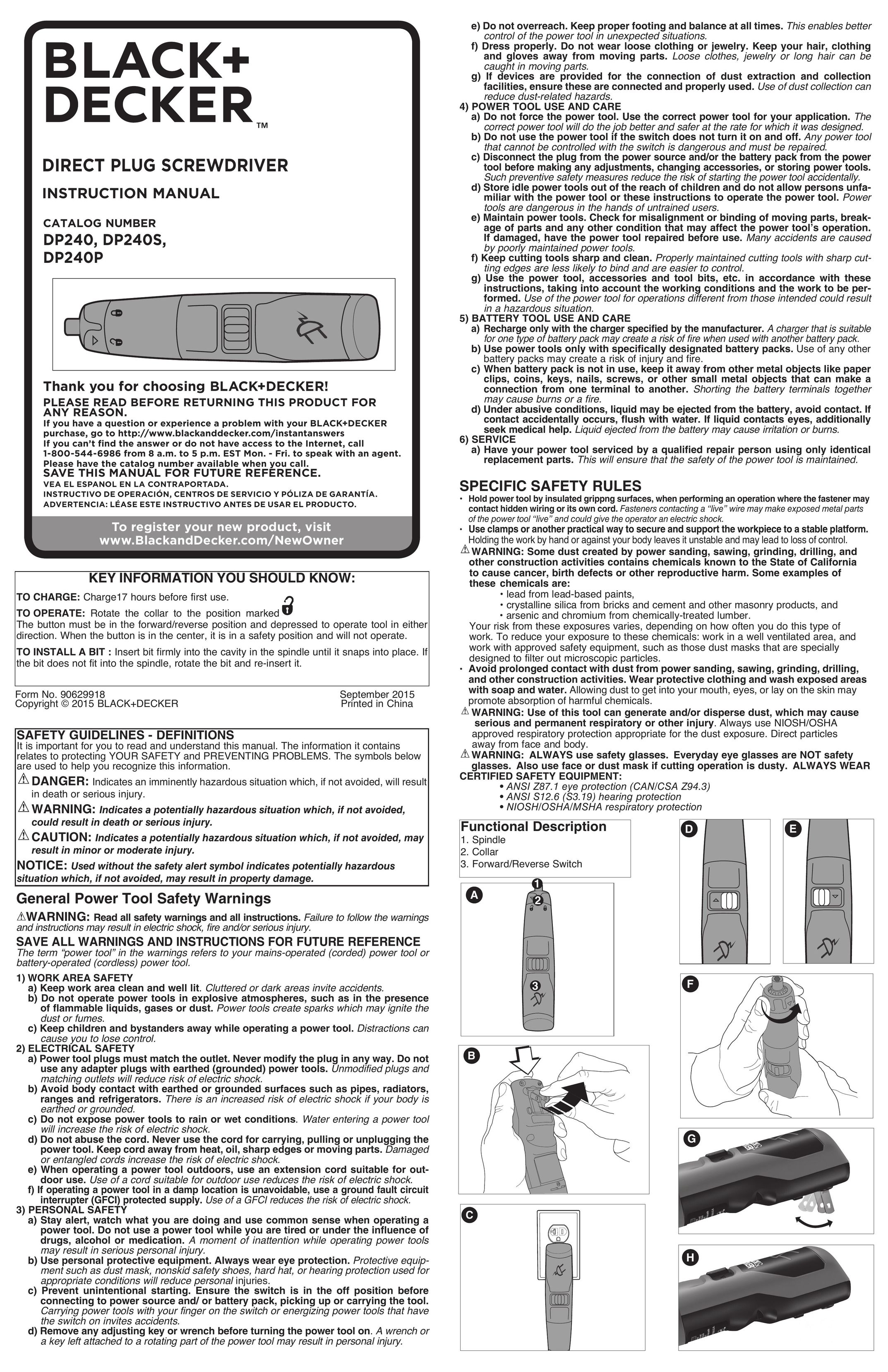 Black & Decker DP240 Power Screwdriver User Manual