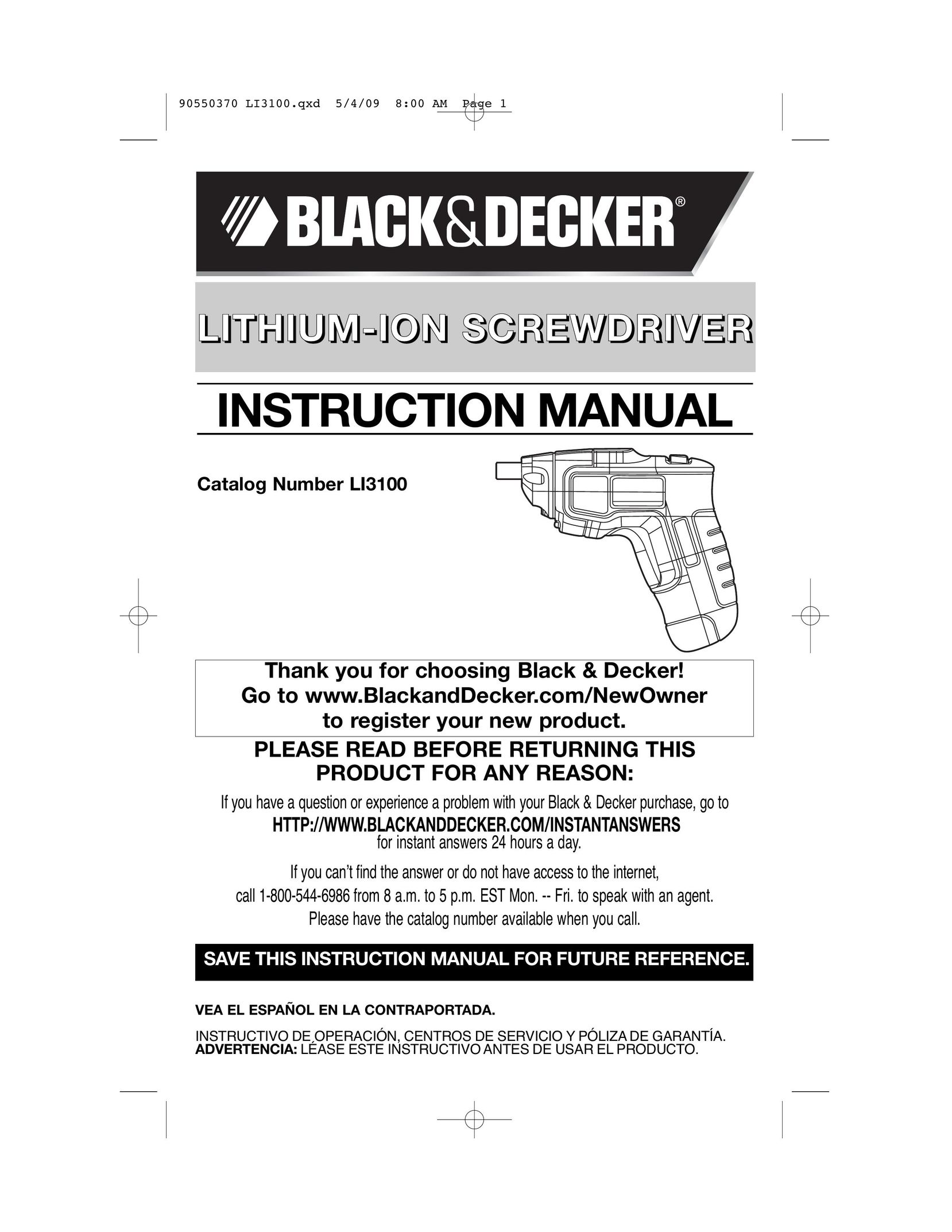Black & Decker LI3100 Power Screwdriver User Manual