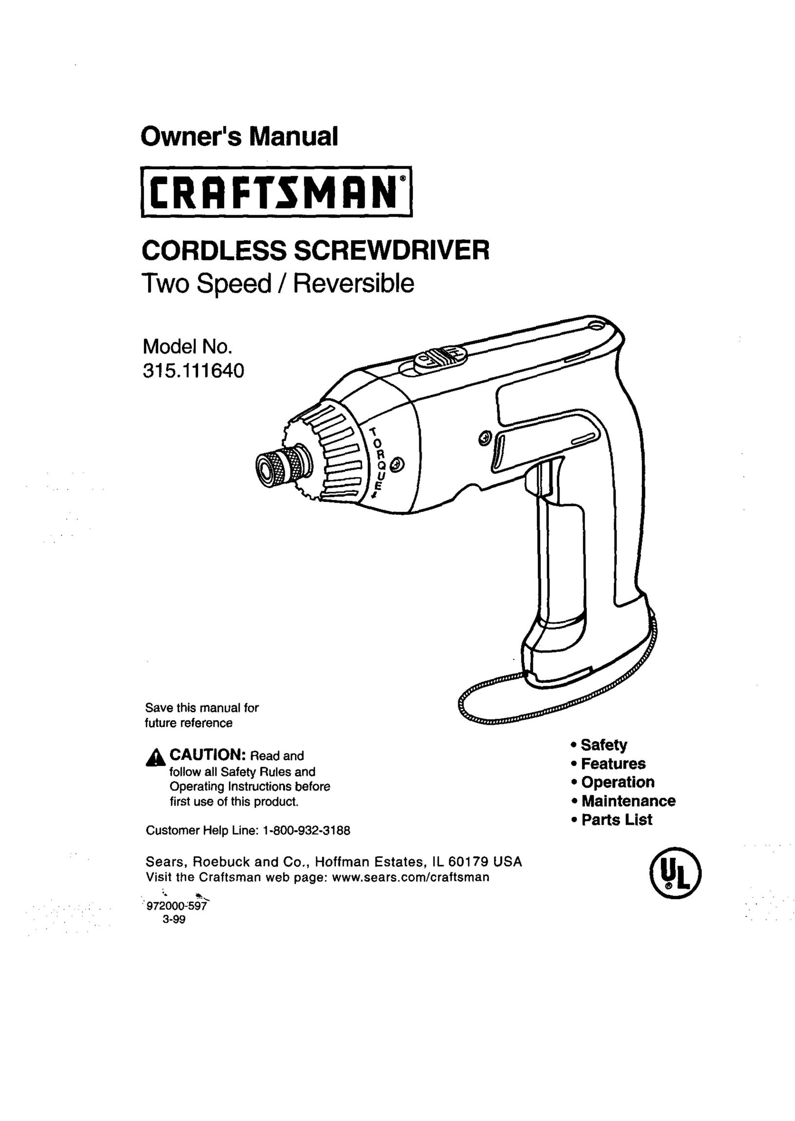 Craftsman 315.111640 Power Screwdriver User Manual