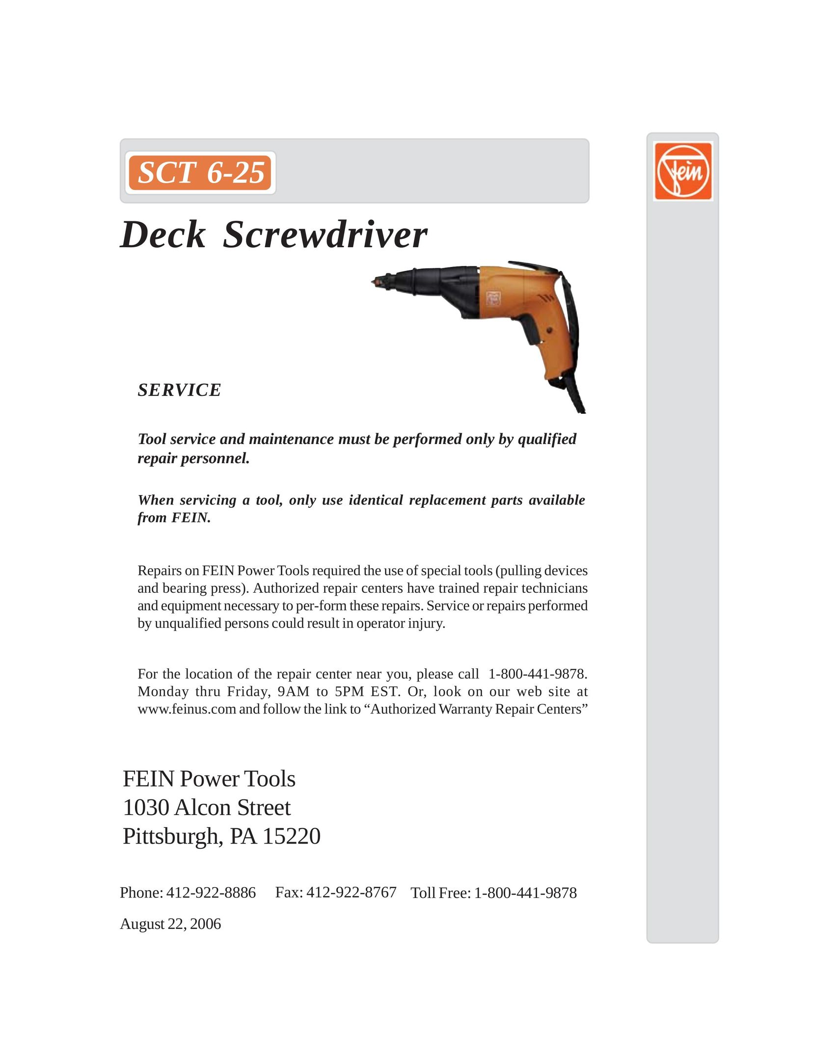 FEIN Power Tools SCT 6-25 Power Screwdriver User Manual