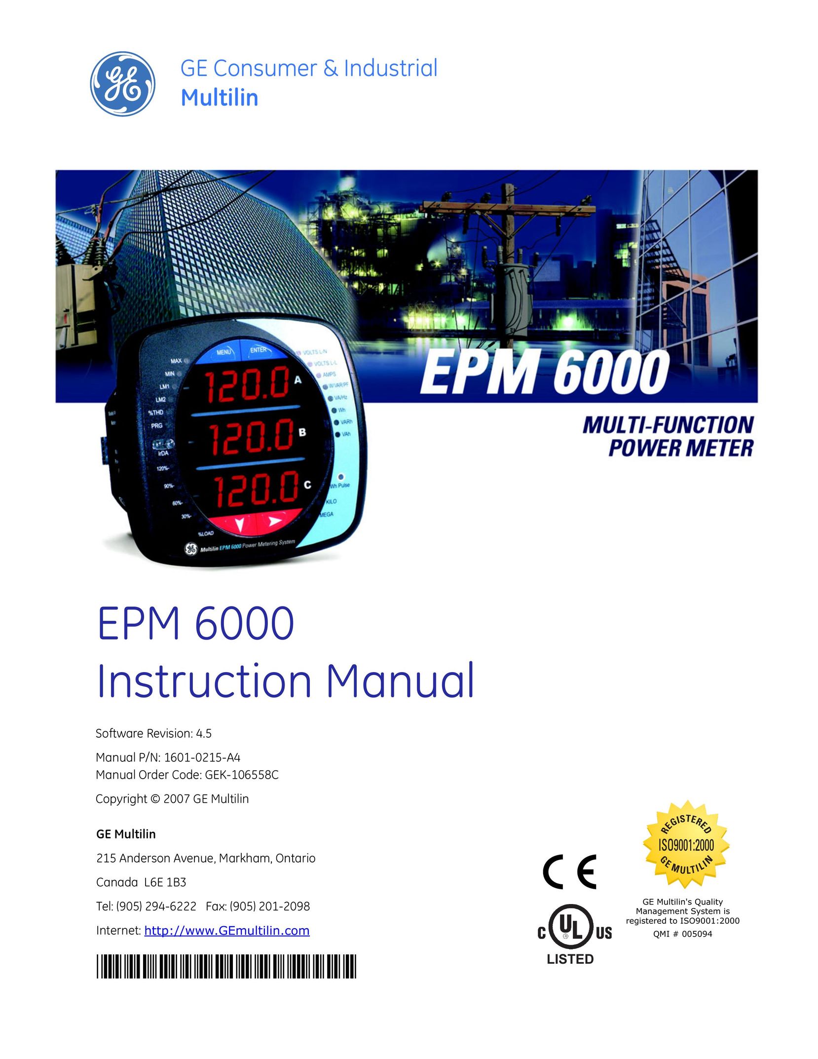 GE EPM 6000 Multi-function Power Metering System Power Screwdriver User Manual