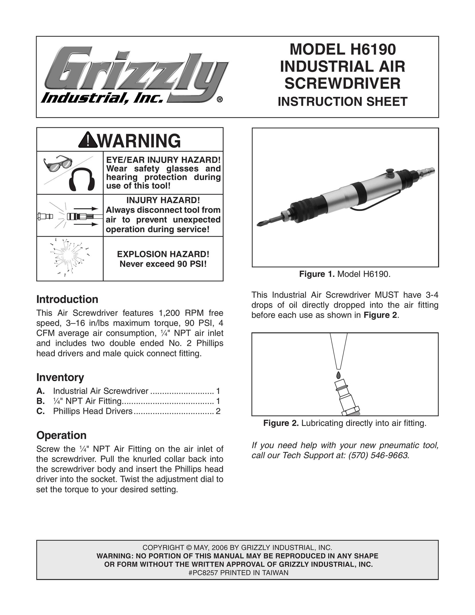 Grizzly H6190 Power Screwdriver User Manual