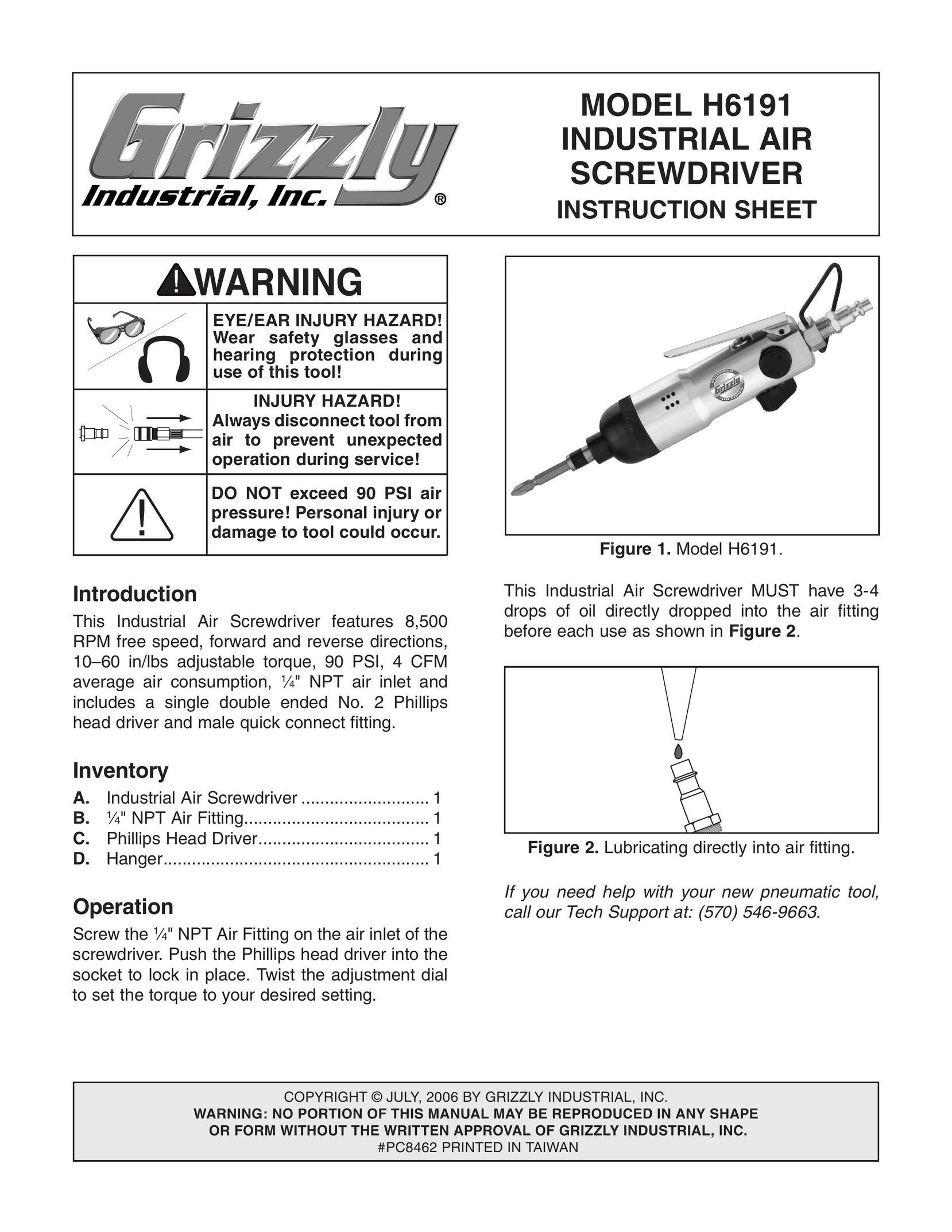 Grizzly H6191 Power Screwdriver User Manual