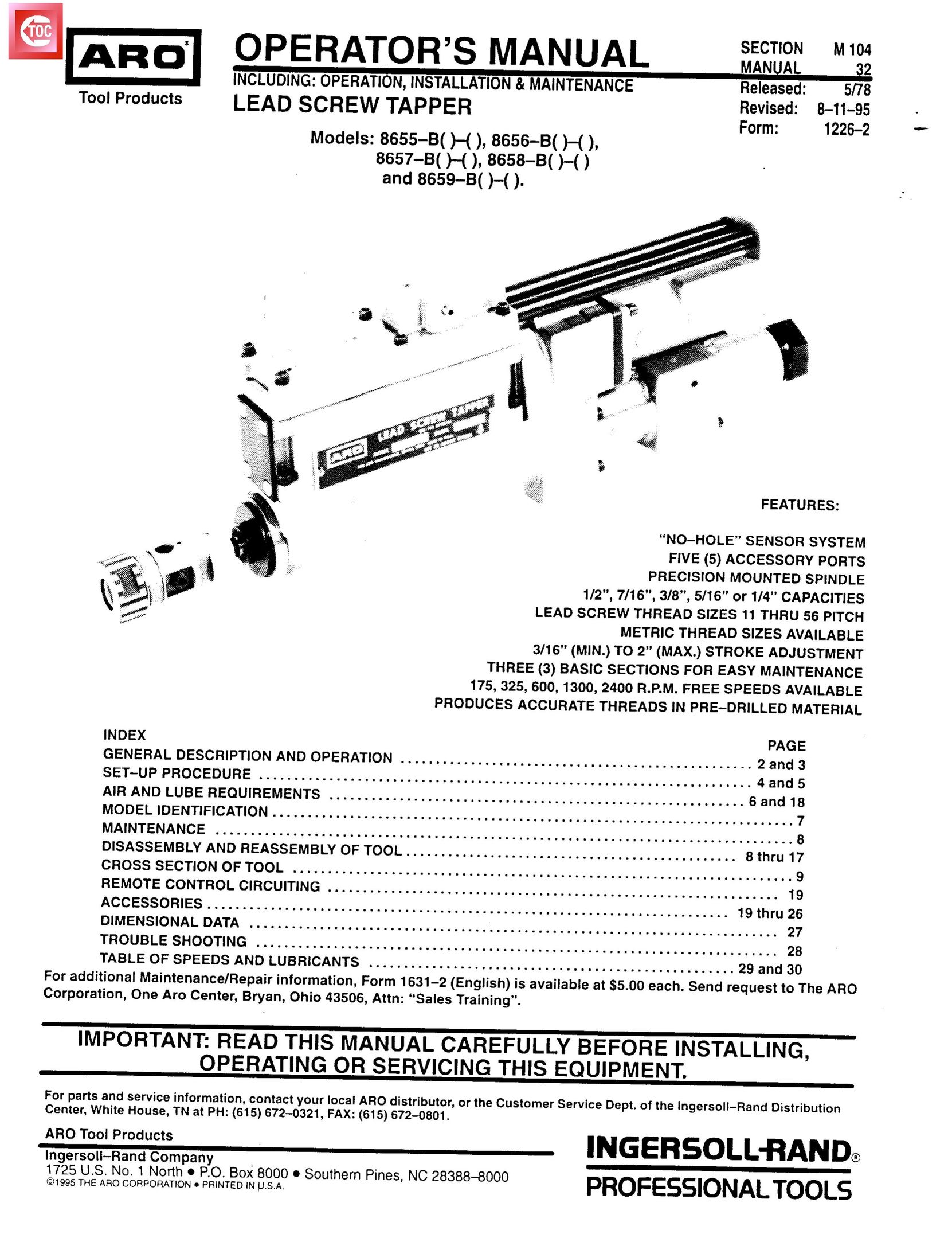 Ingersoll-Rand 8658-B()-() and 8659-B()-() Power Screwdriver User Manual