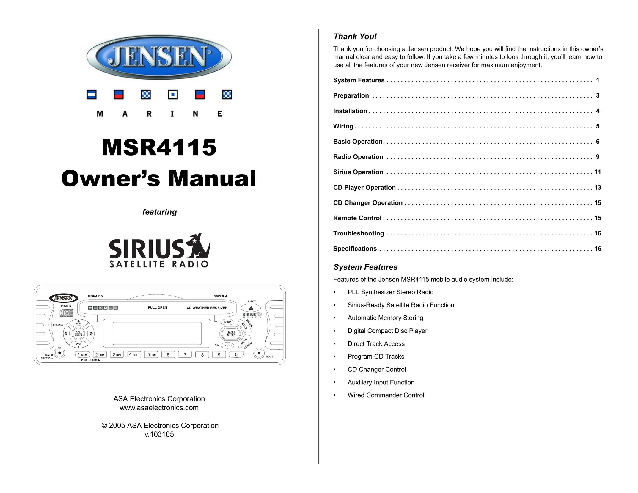 Jensen MSR4115 Power Screwdriver User Manual