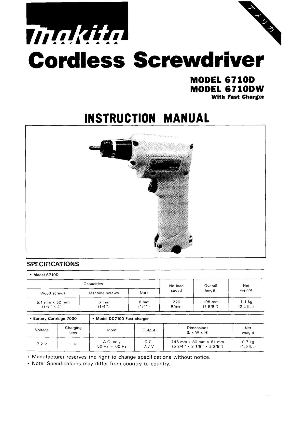 Makita 6710DW Power Screwdriver User Manual