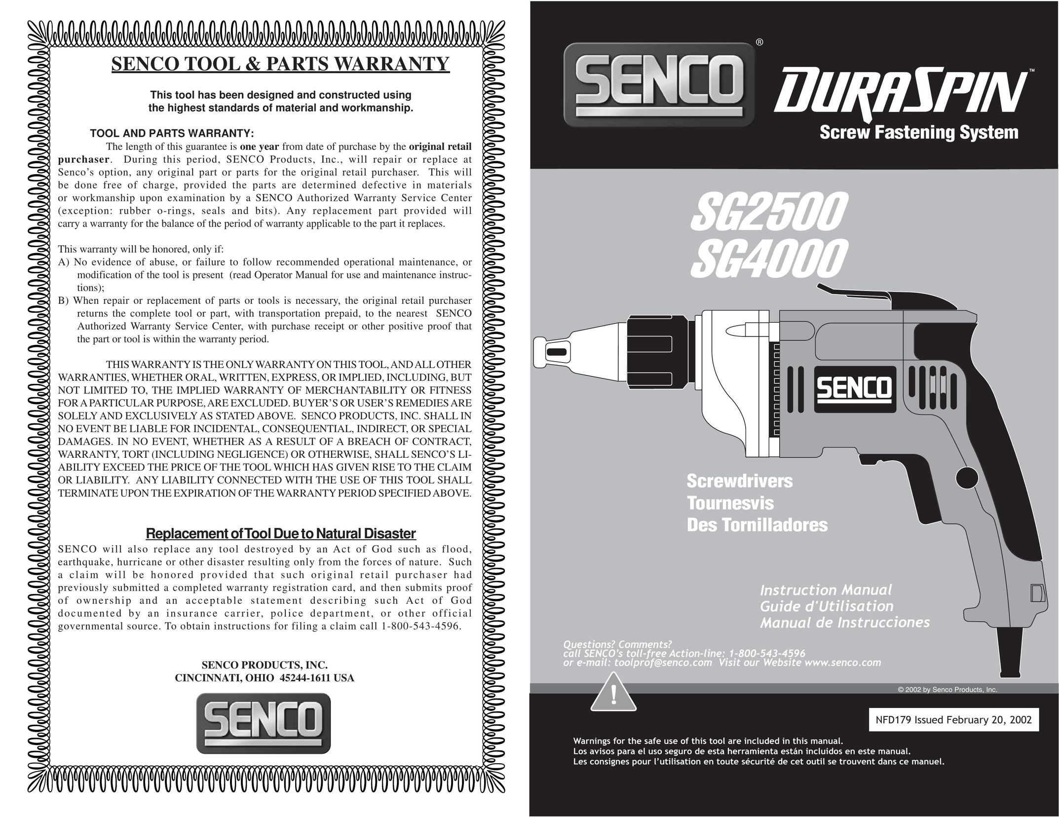 Senco SG2500 Power Screwdriver User Manual