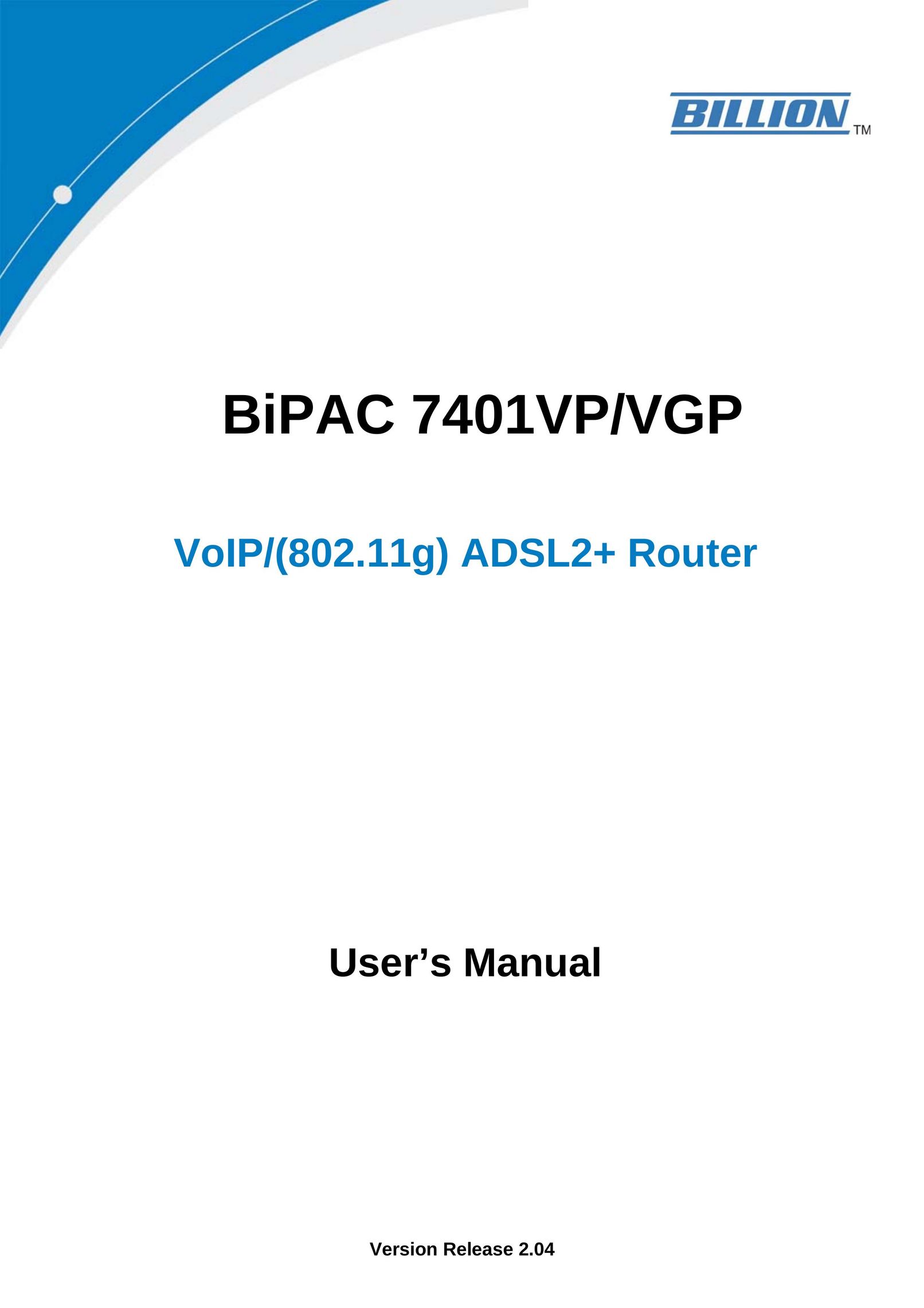Billion Electric Company BiPAC 7401VP/VGP Router User Manual