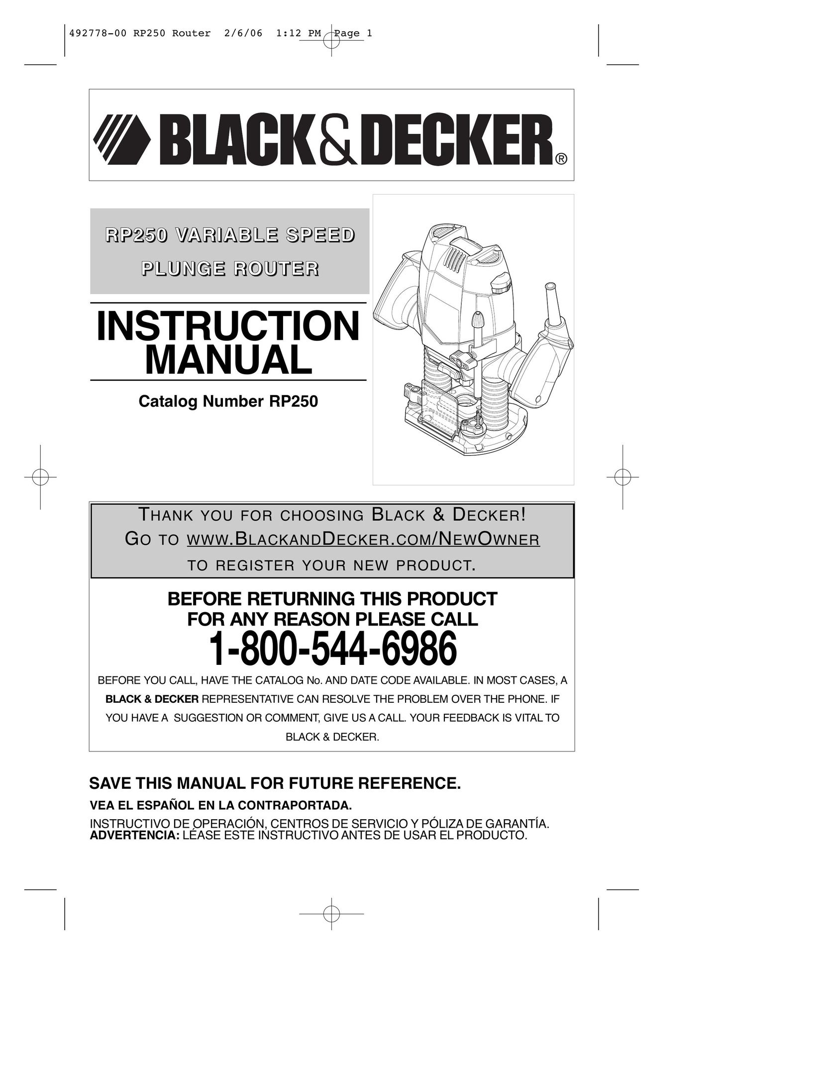 Black & Decker RP250 Router User Manual