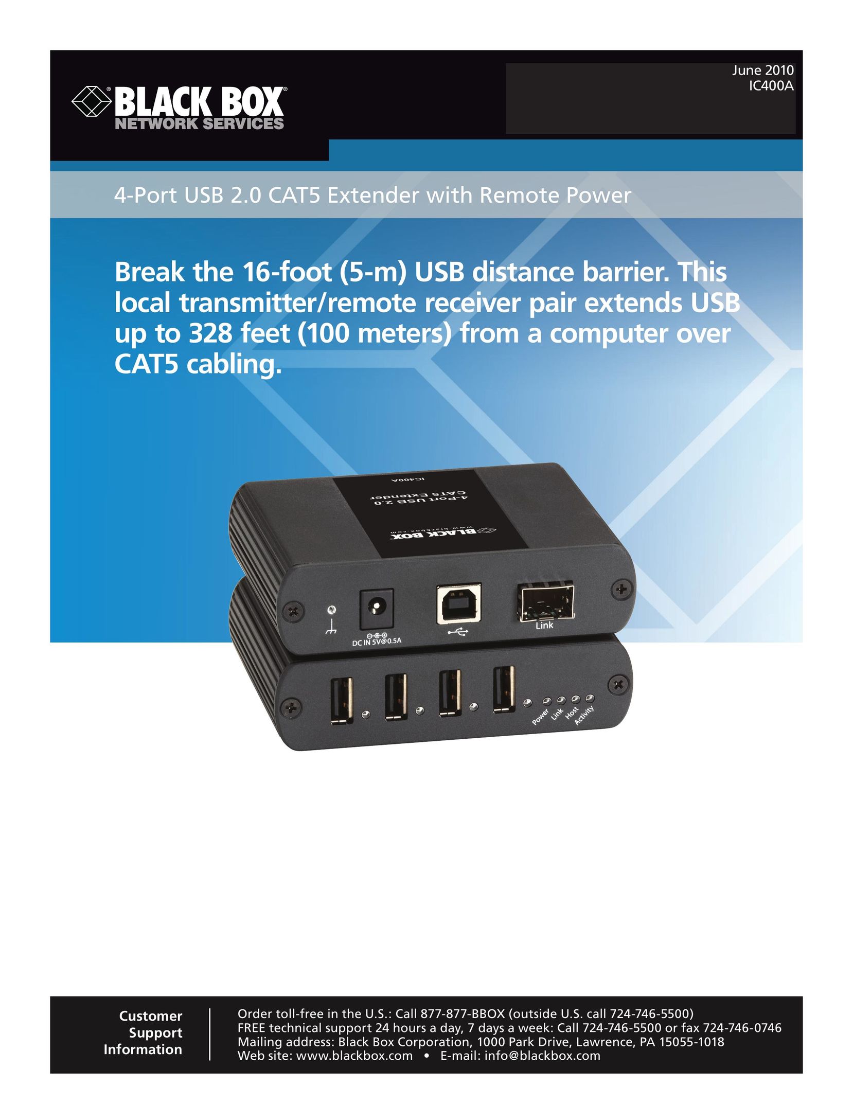 Black Box 4-Port USB 2.0 CAT5 Extender with Remote Power Router User Manual