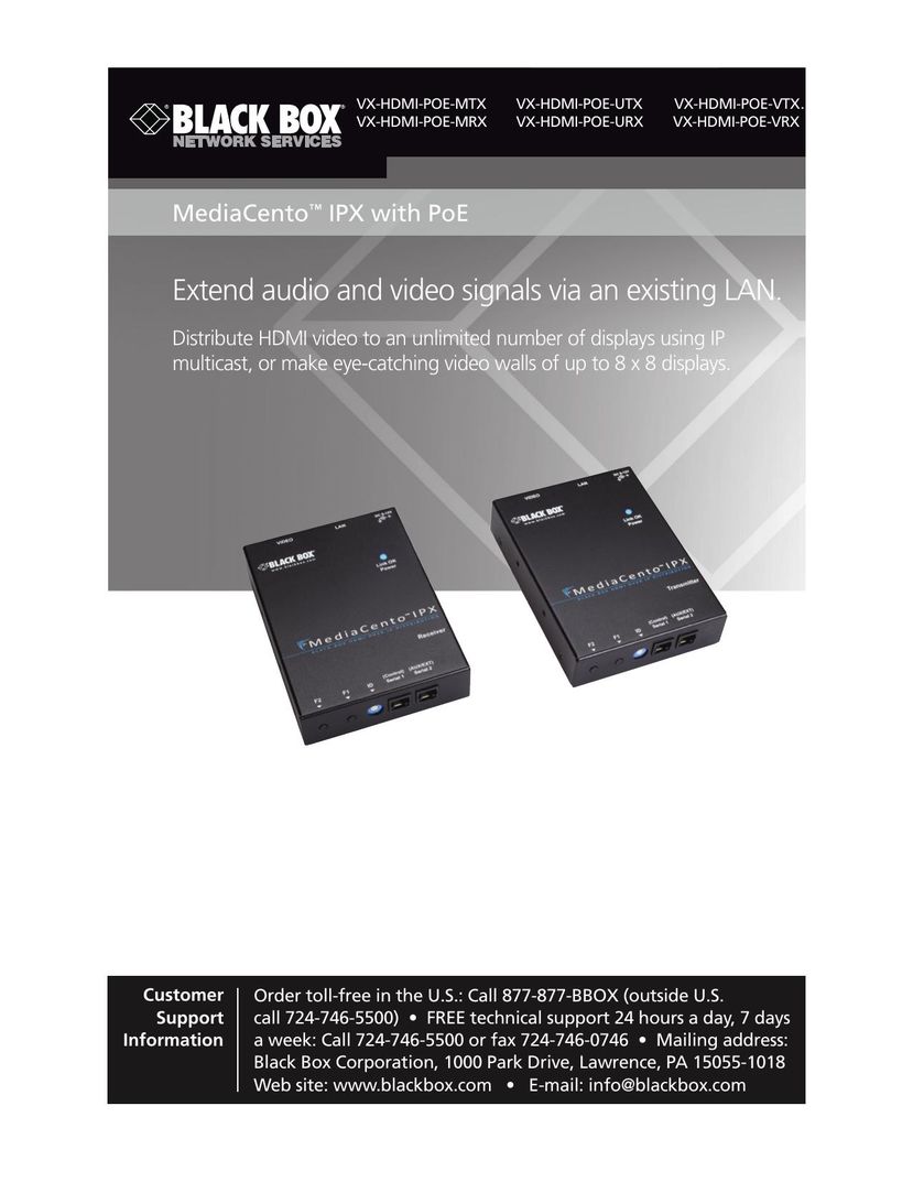 Black Box VX-HDMI-POE-URX Router User Manual