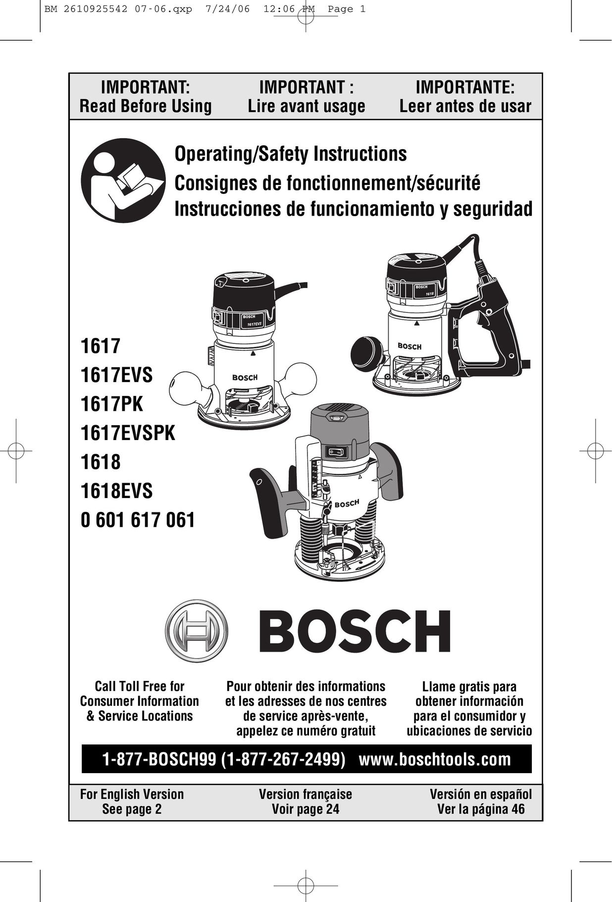 Bosch Power Tools 0 601 617 061 Router User Manual