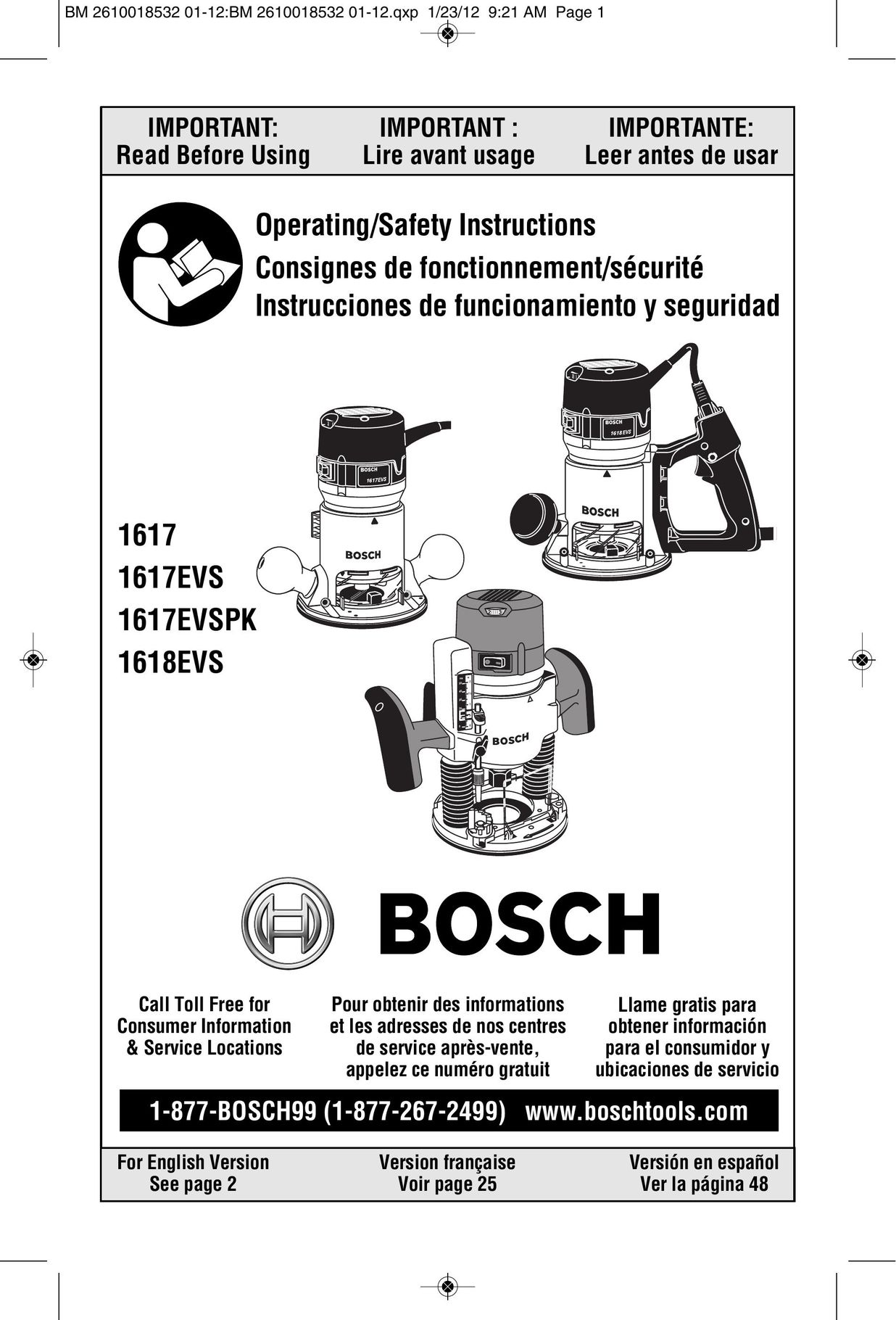 Bosch Power Tools 1617EVS Router User Manual