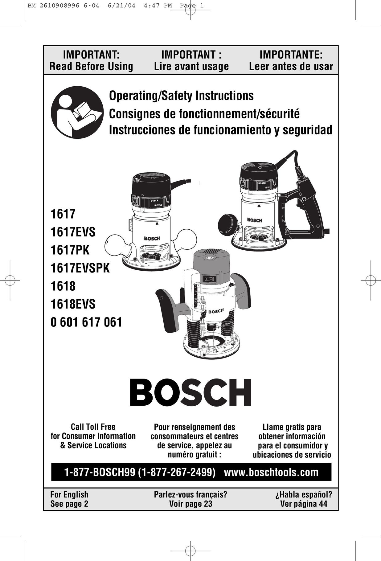 Bosch Power Tools 1617EVSPK Router User Manual