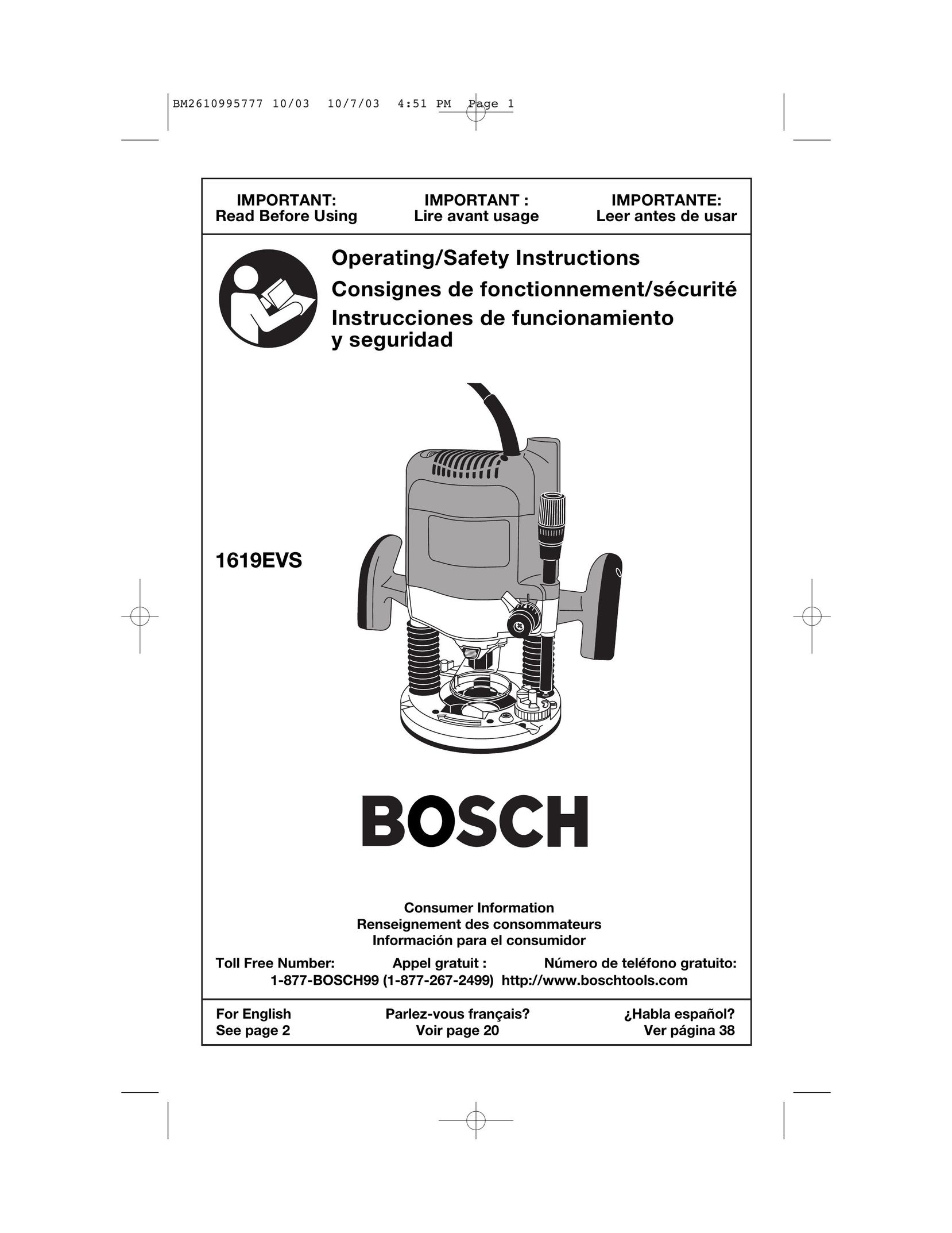 Bosch Power Tools 1619EVS Router User Manual