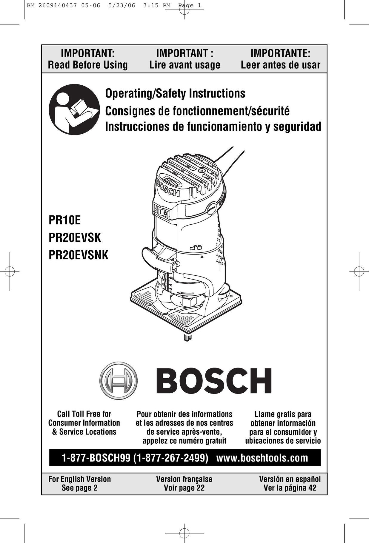 Bosch Power Tools PR10E Router User Manual
