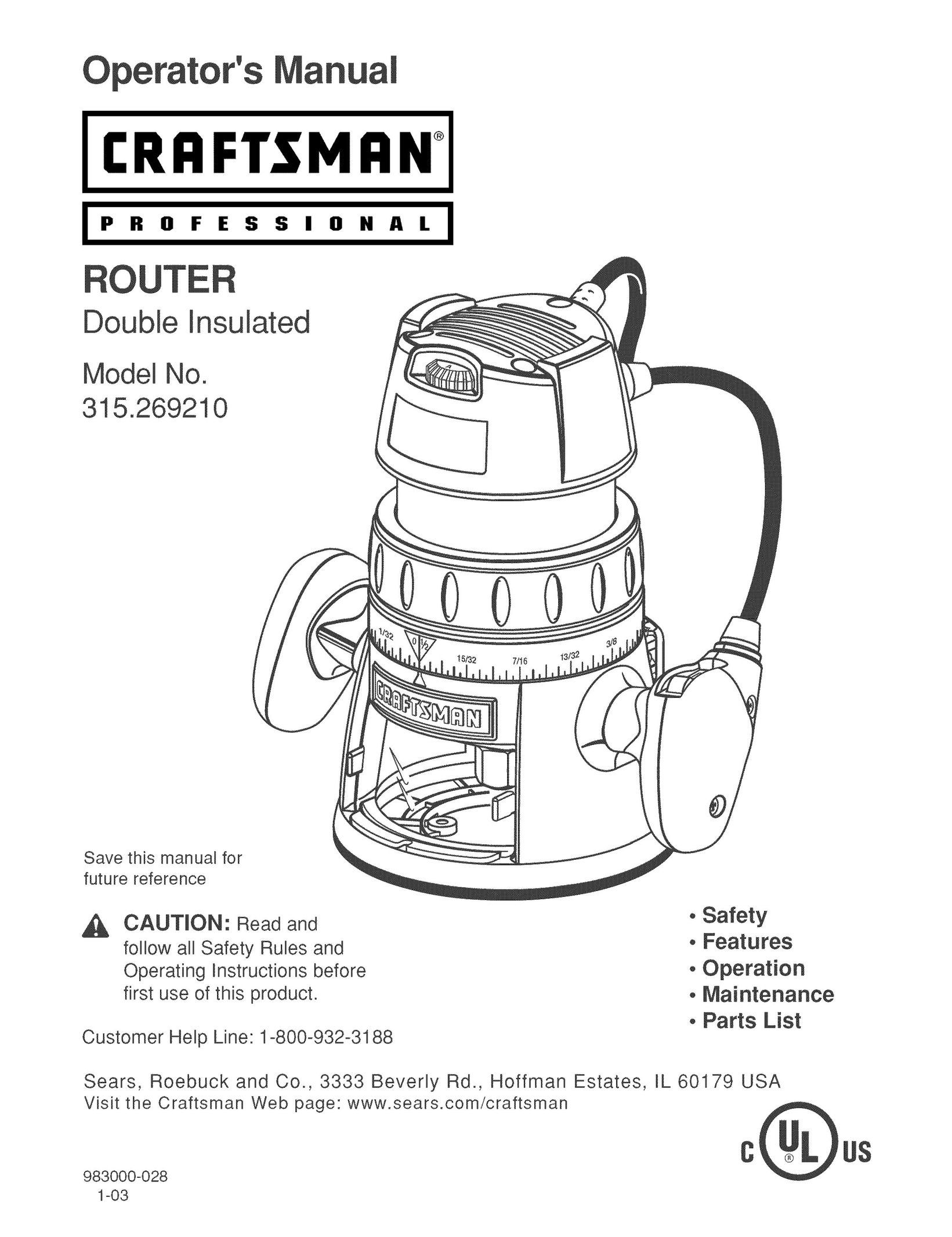 Craftsman 315.26921 Router User Manual