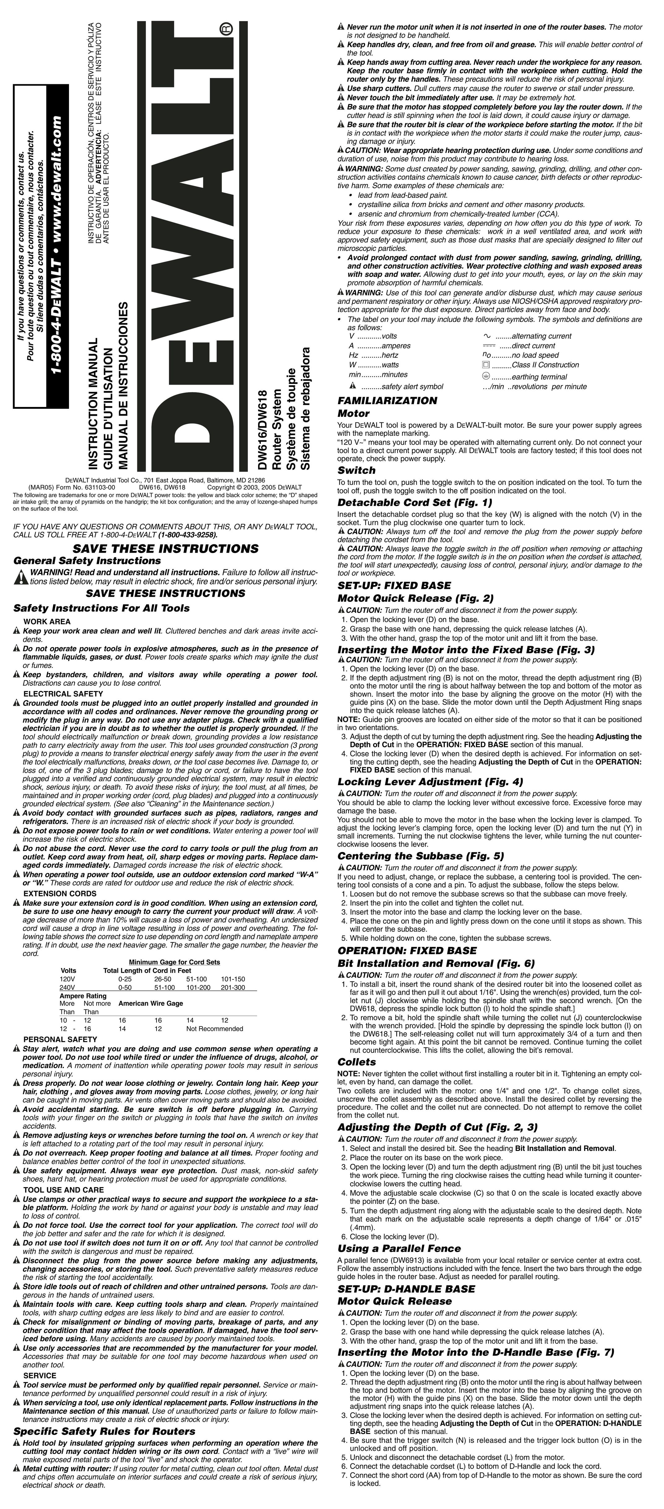DeWalt DW616 Router User Manual