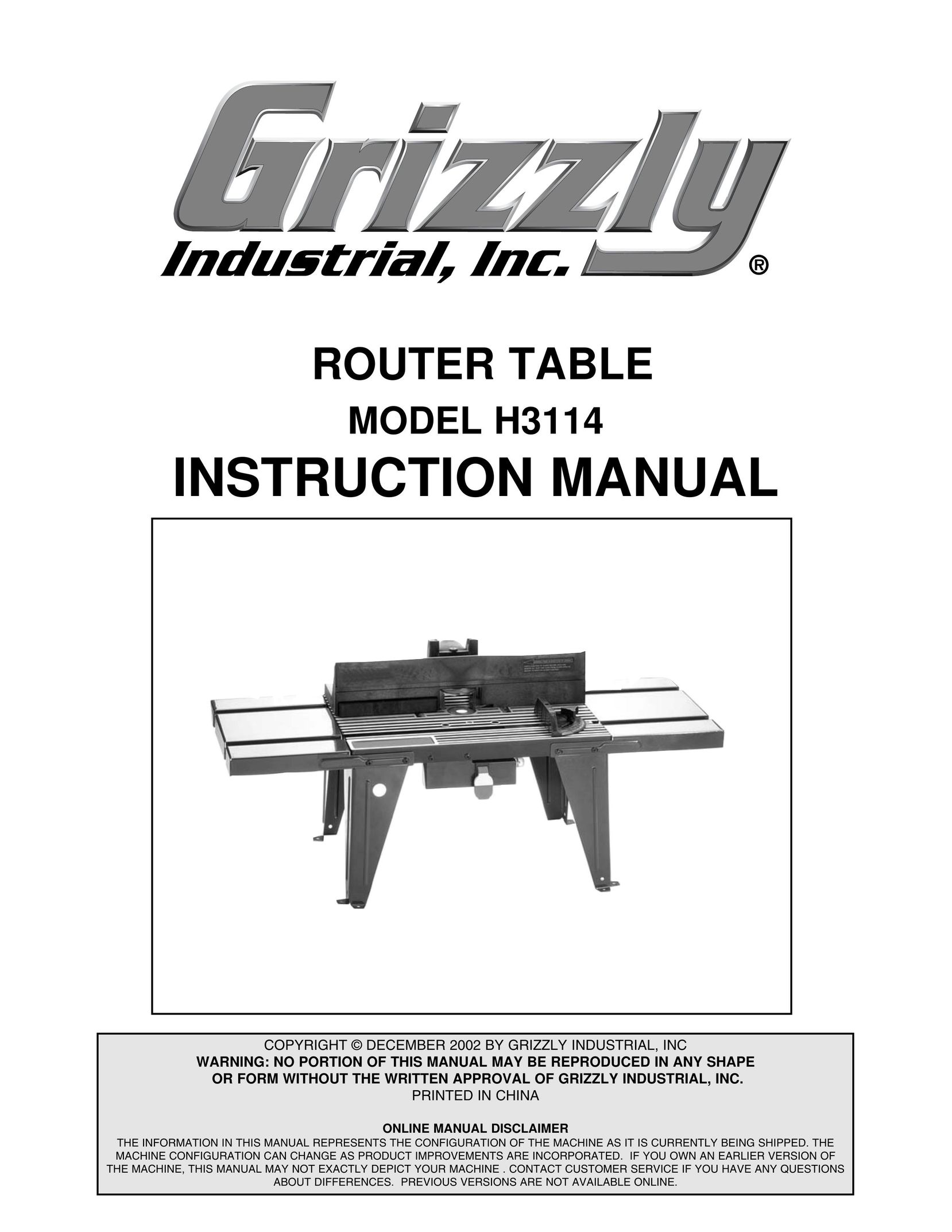 Grizzly H3114 Router User Manual