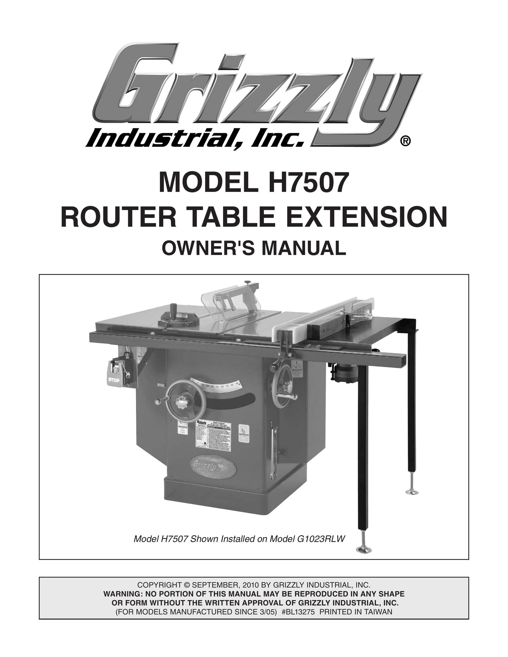 Grizzly H7507 Router User Manual