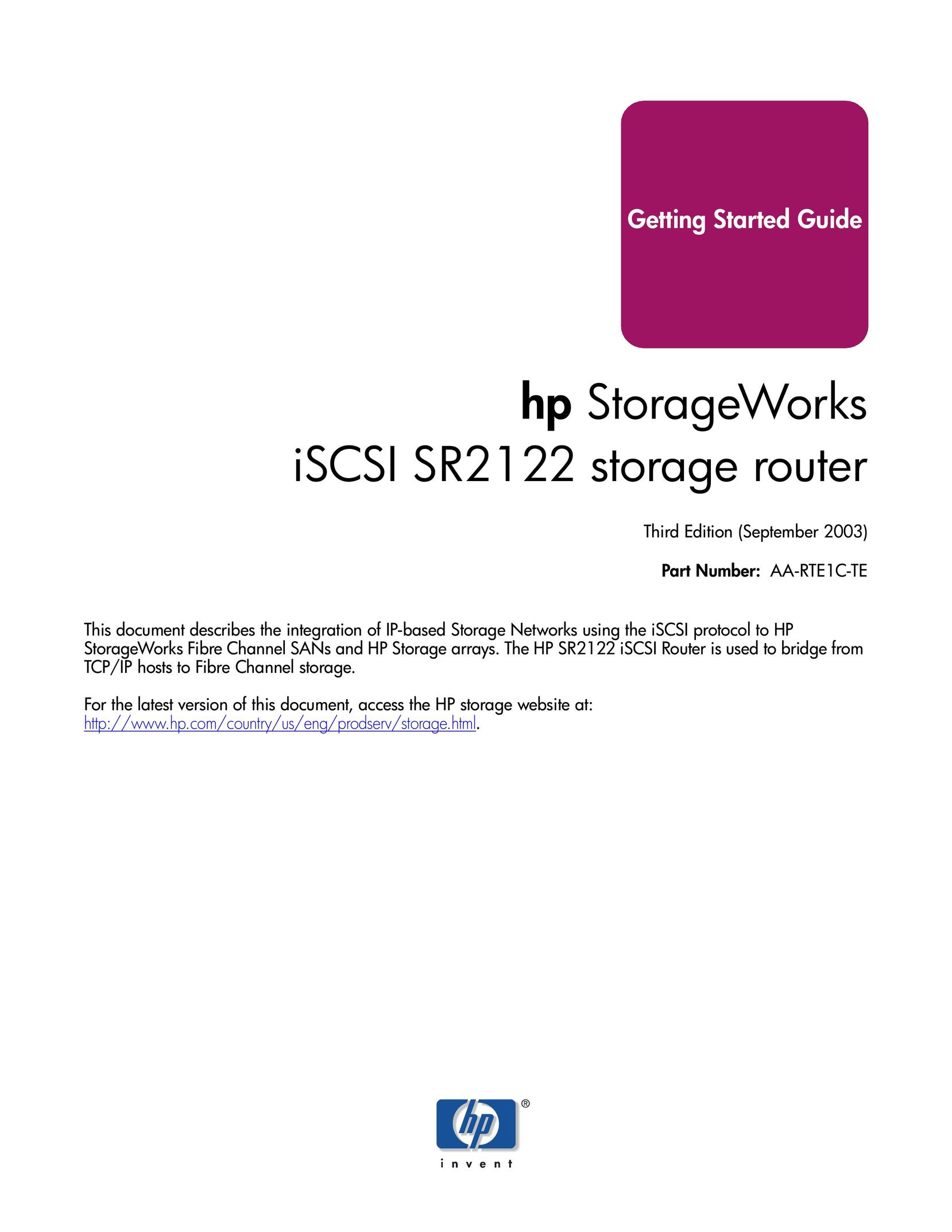 HP (Hewlett-Packard) ISCSI SR2122 Router User Manual