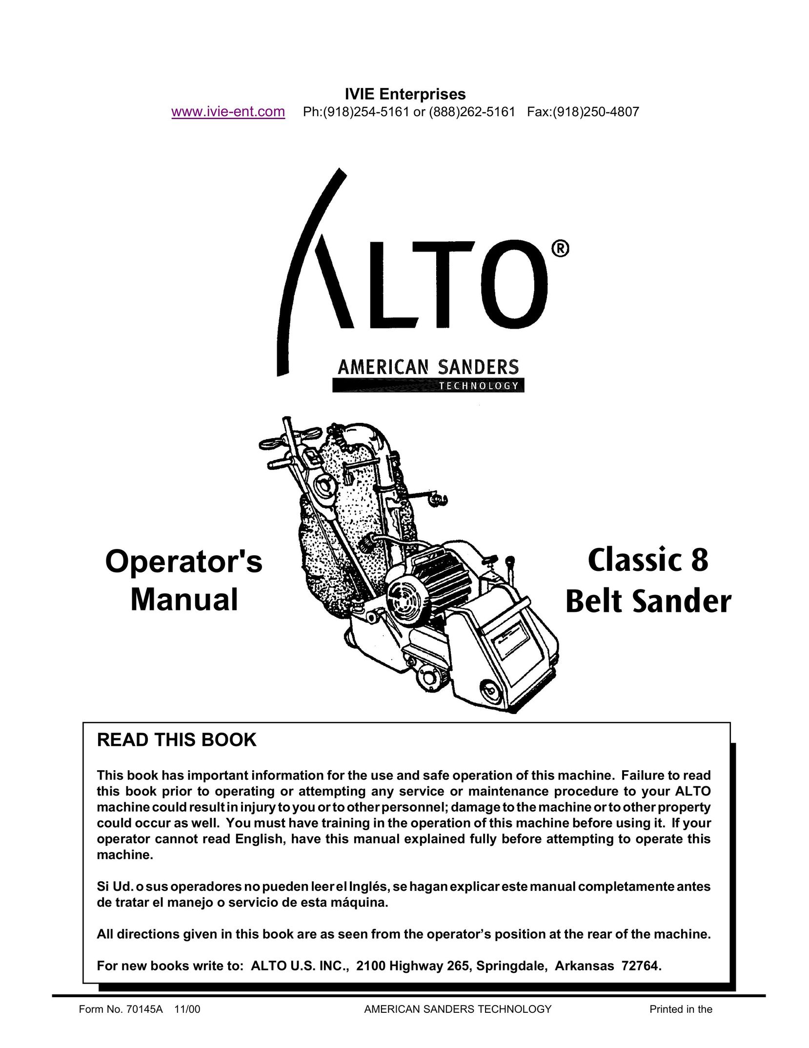 American Standard 70145A 11/00 Sander User Manual