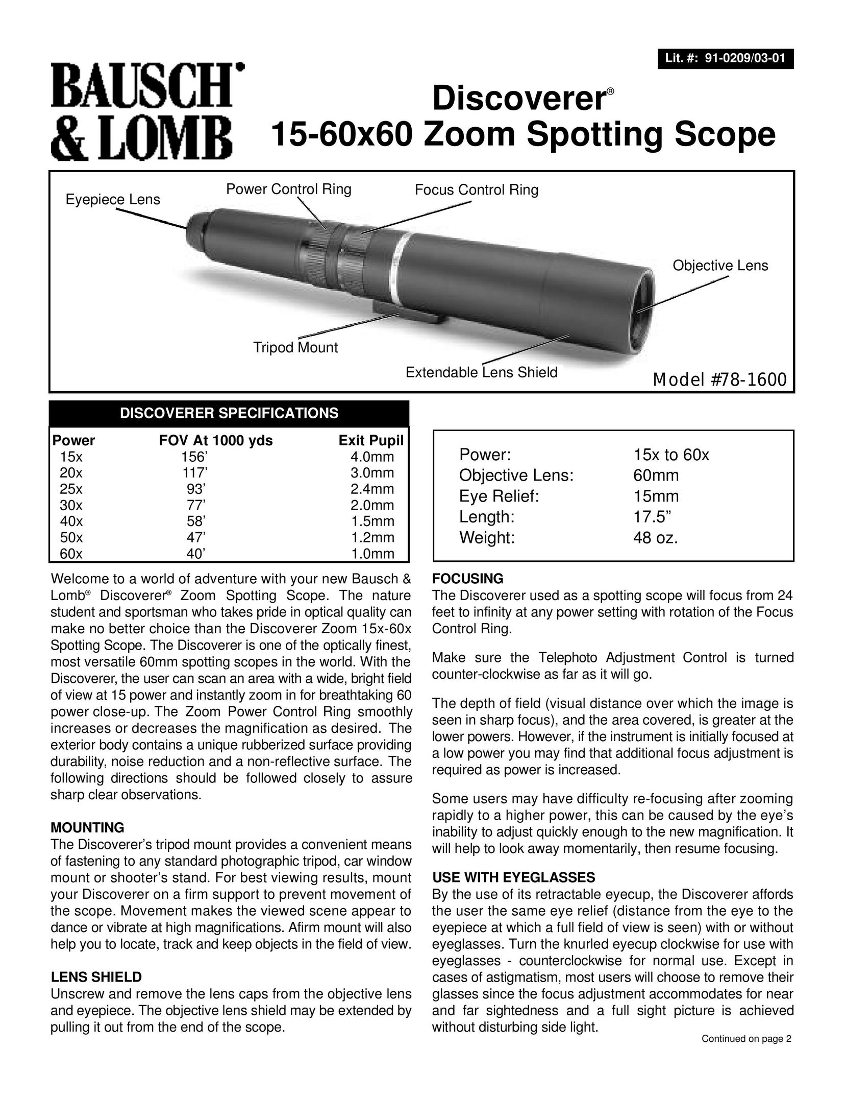 Bausch & Lomb 78-1600 Sander User Manual
