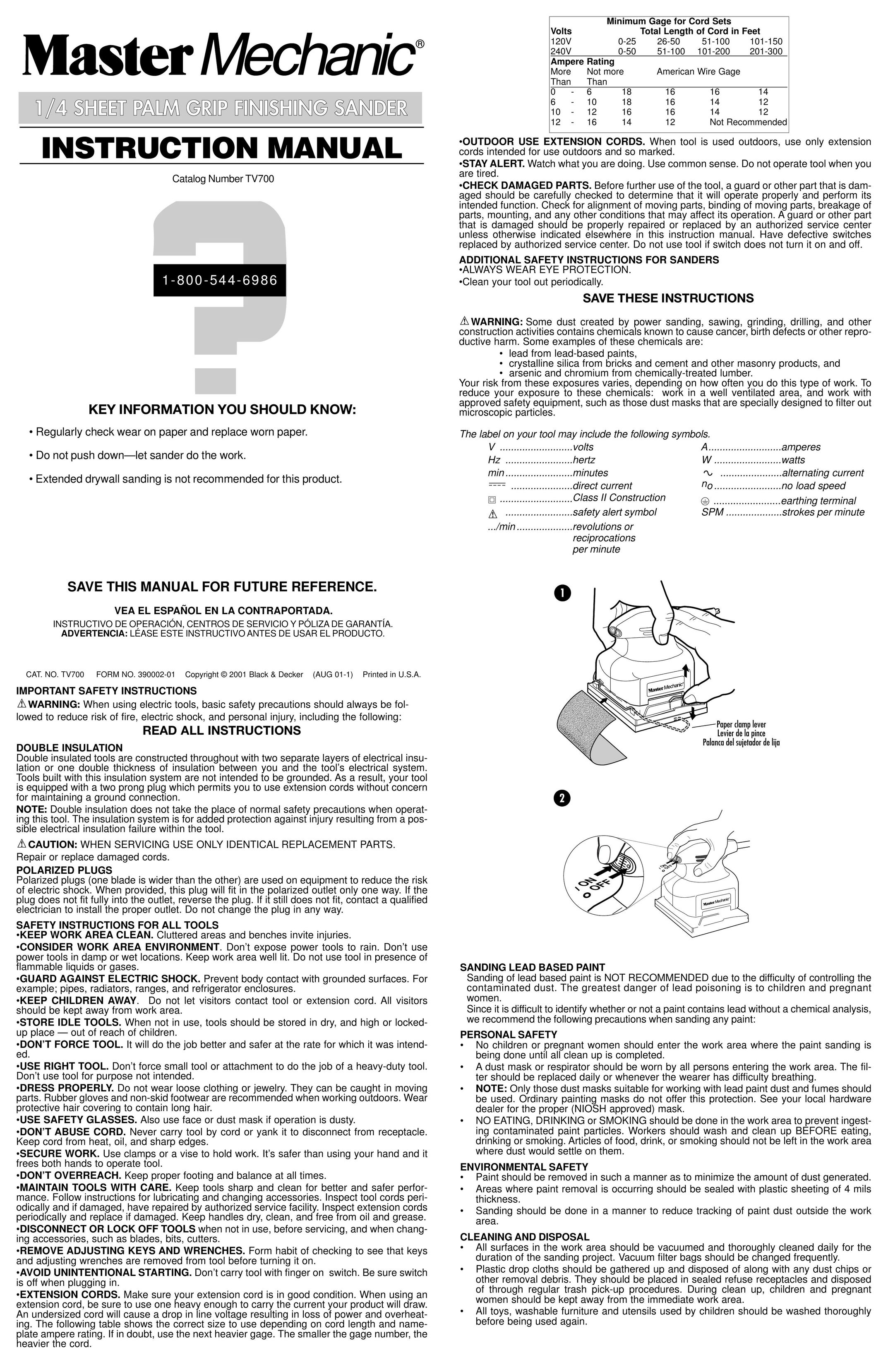 Black & Decker 390002-01 Sander User Manual