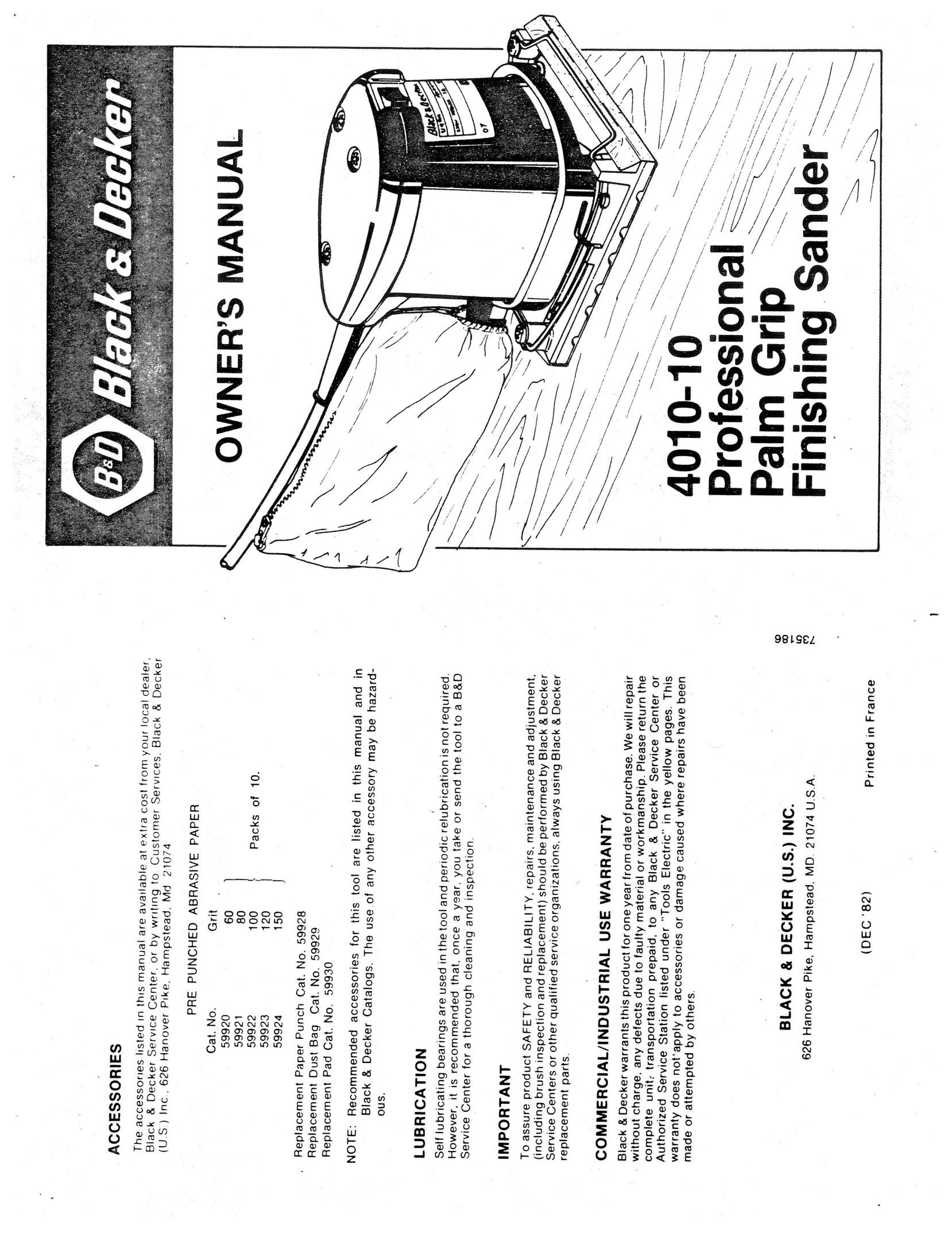 Black & Decker 4010-10 Sander User Manual