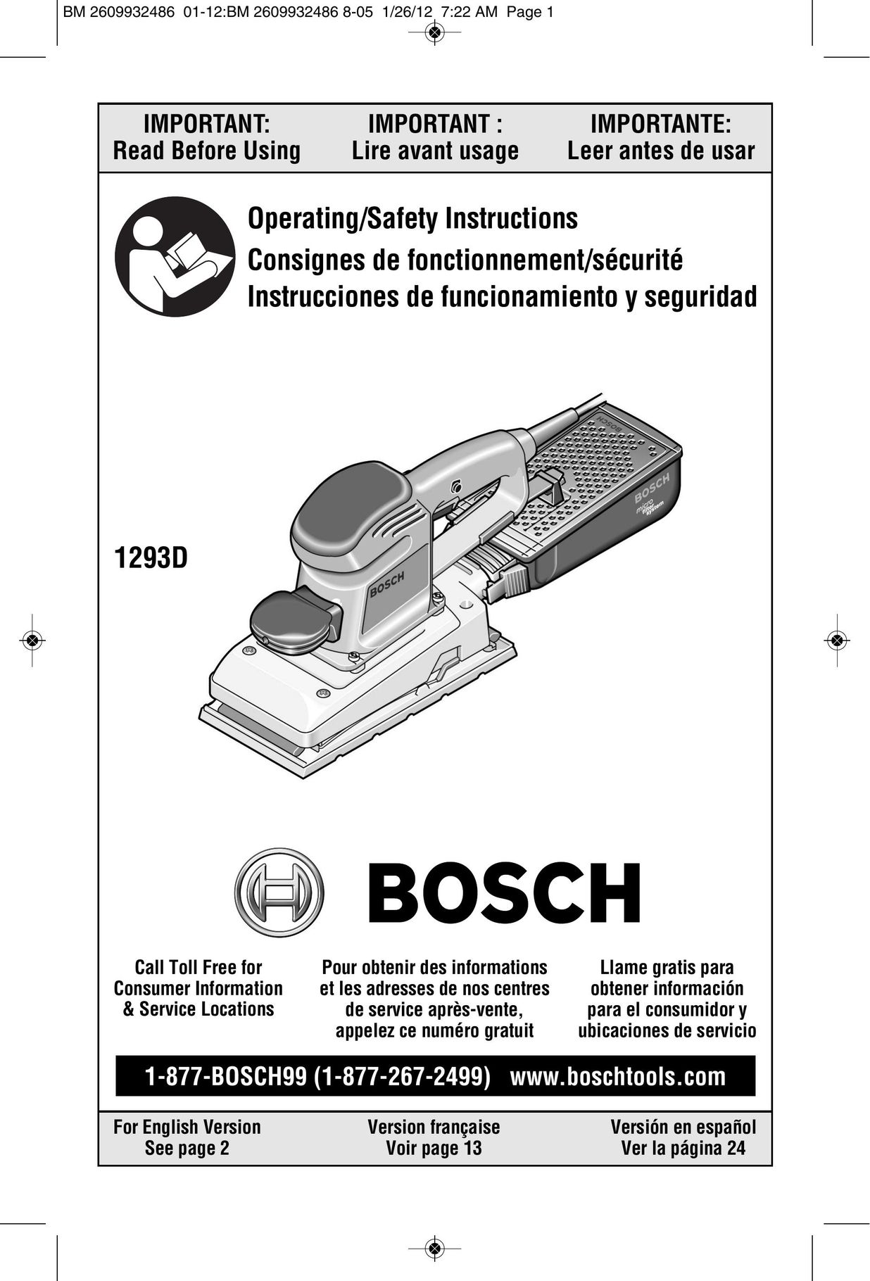 Bosch Power Tools 1293D Sander User Manual