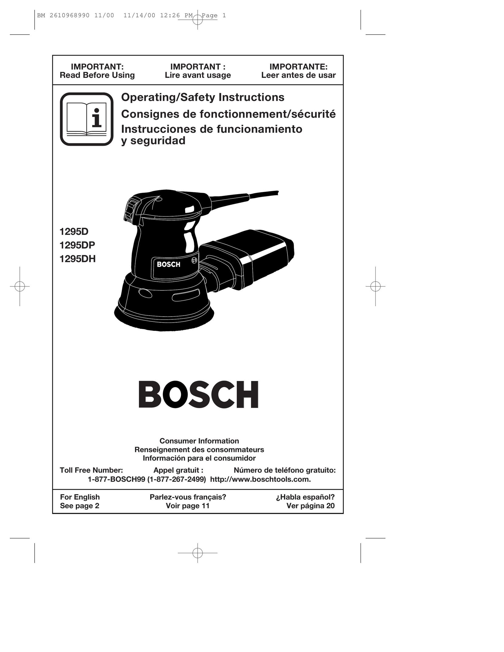 Bosch Power Tools 1295D Sander User Manual