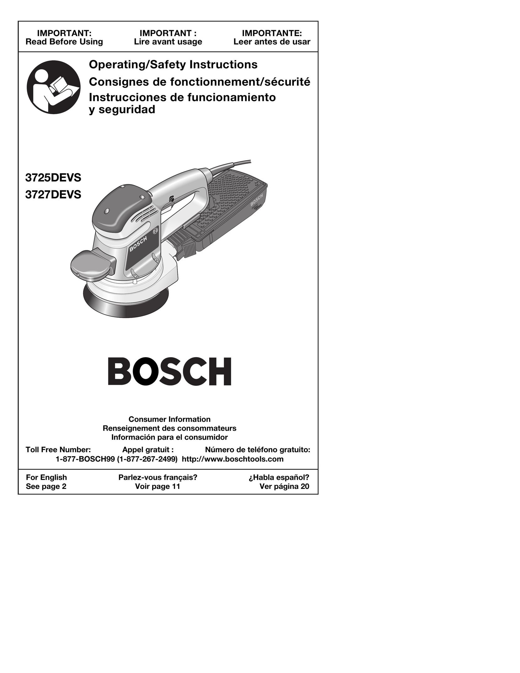 Bosch Power Tools 3725DEVS Sander User Manual