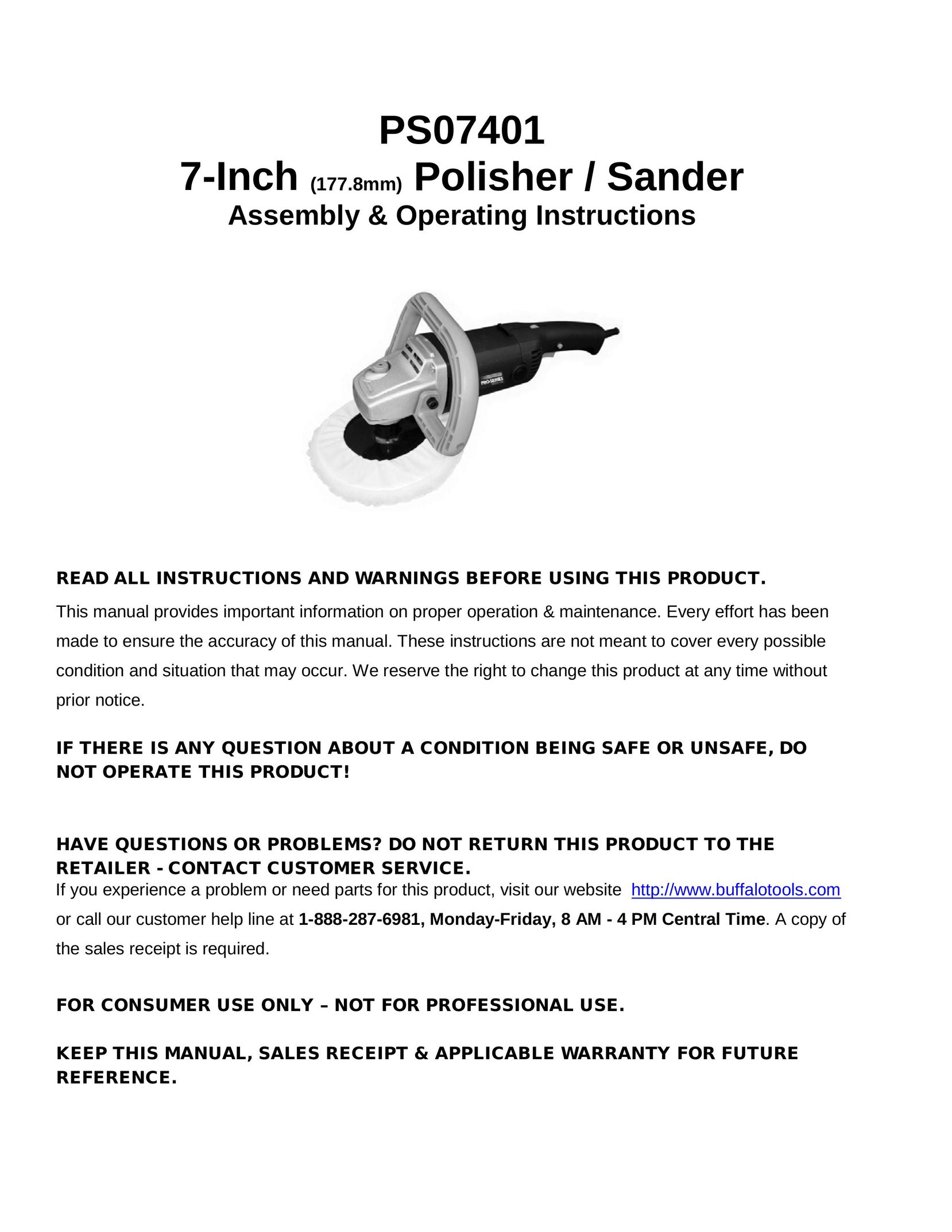 Buffalo Tools PS07401 Sander User Manual