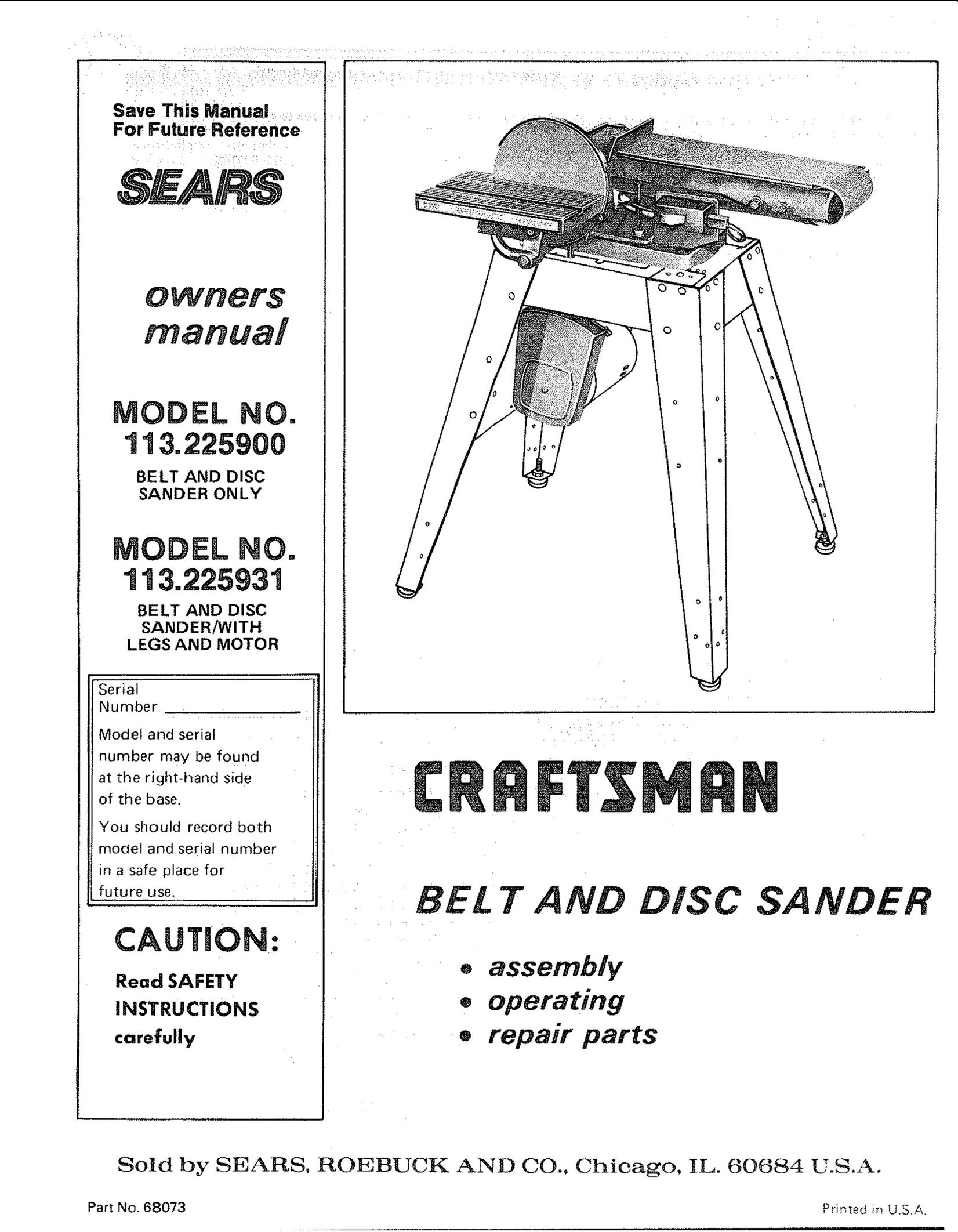 Craftsman 113.225900 Sander User Manual