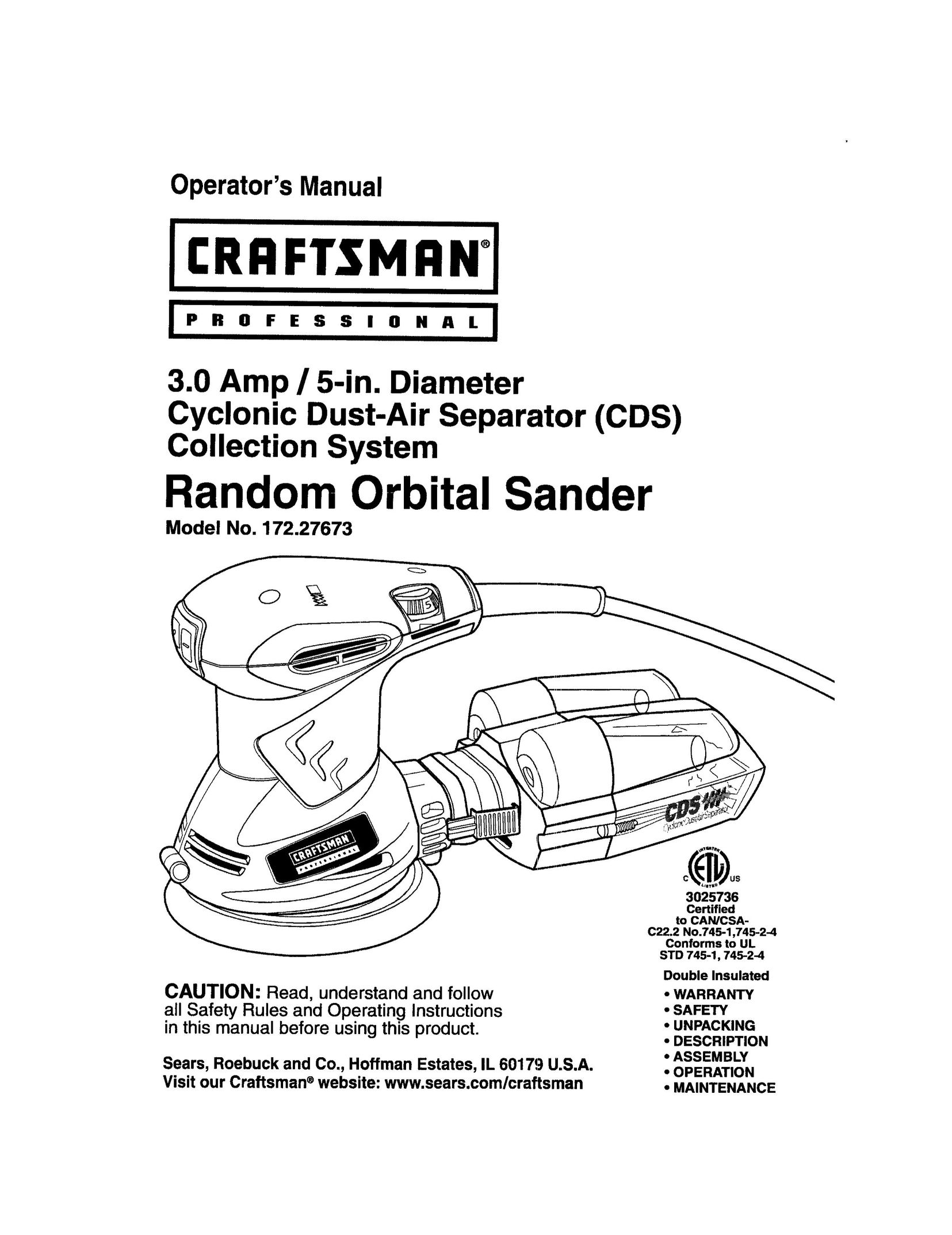 Craftsman 172.27673 Sander User Manual