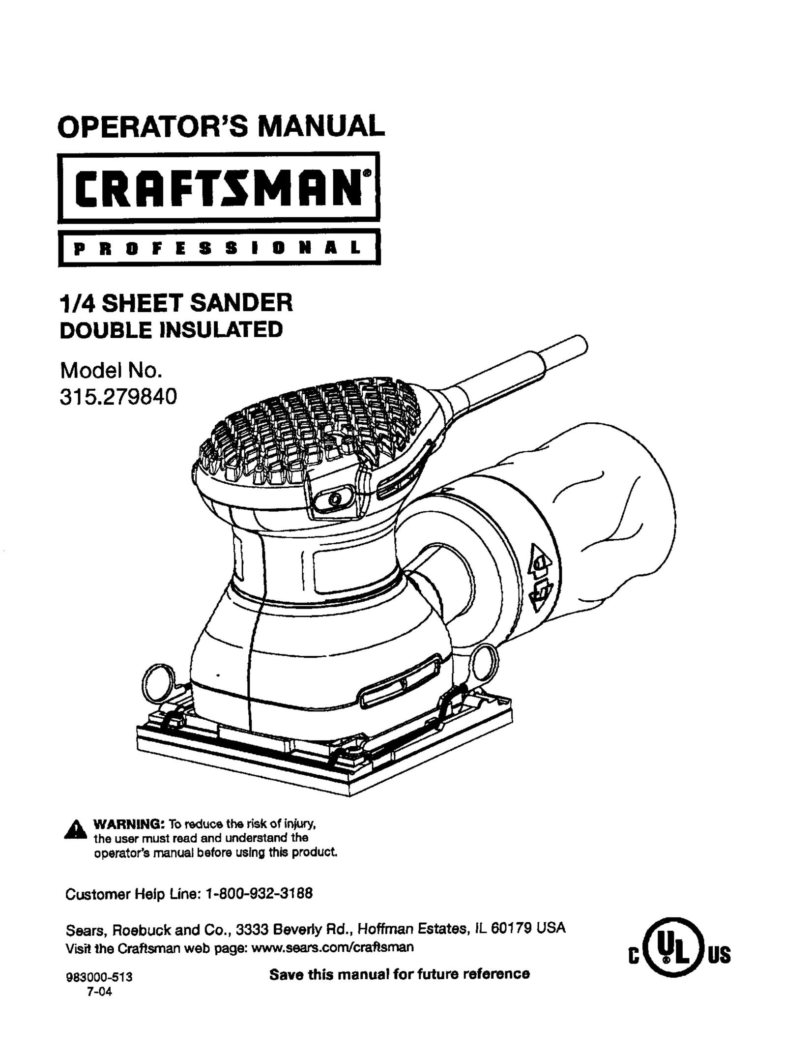 Craftsman 315.27984 Sander User Manual