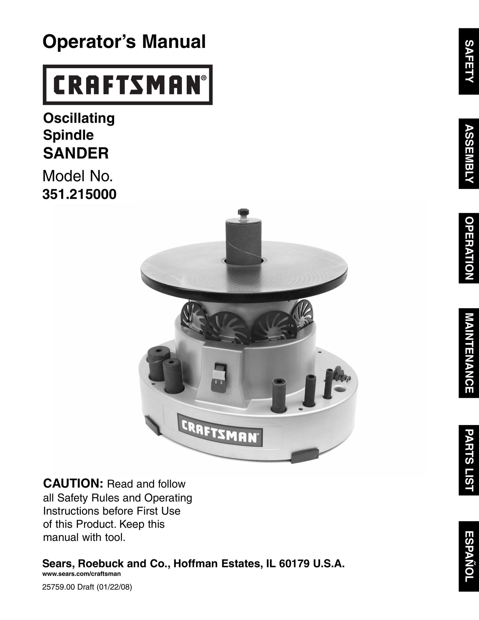 Craftsman 351.215 Sander User Manual