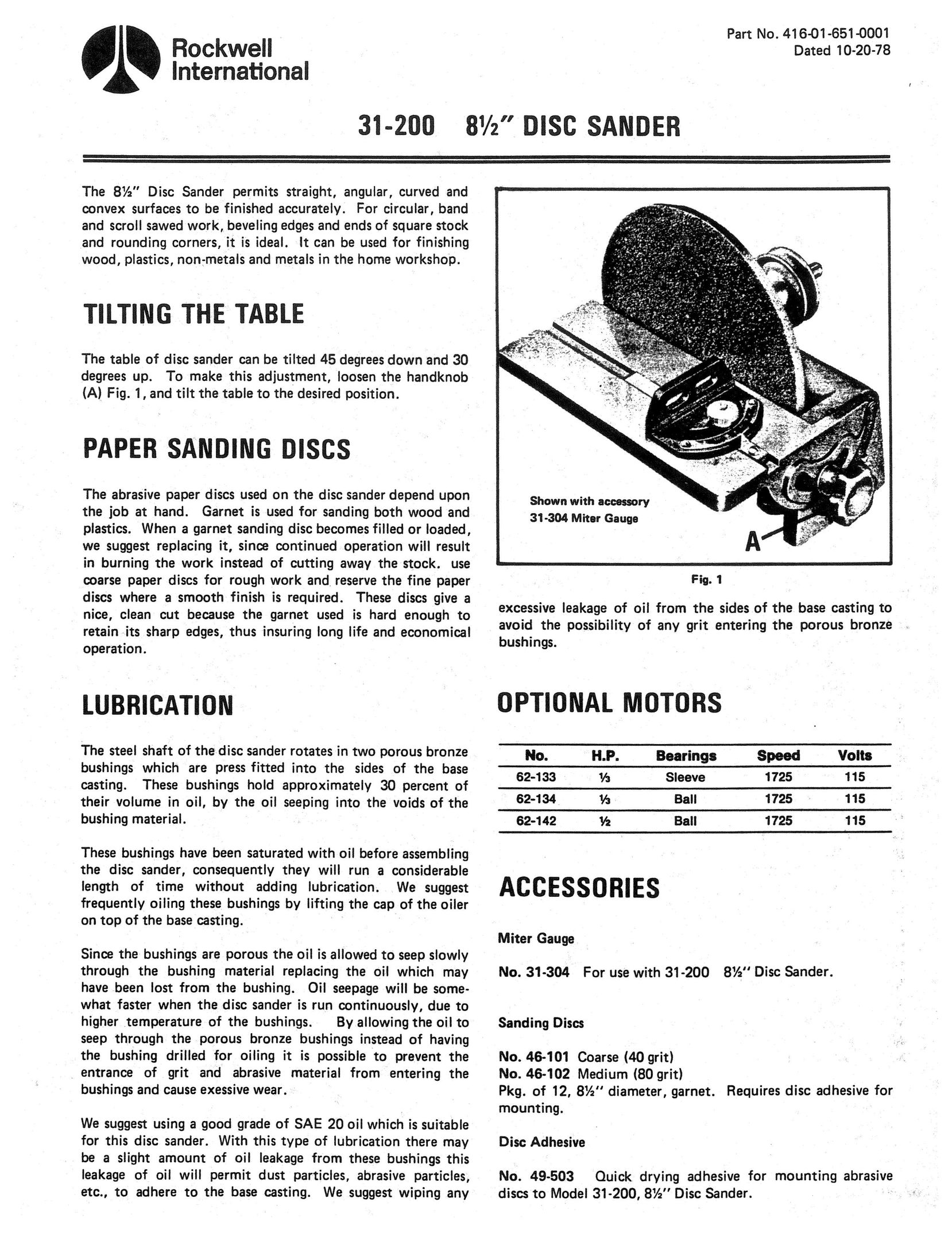 Delta 416-01-851-0001 Sander User Manual